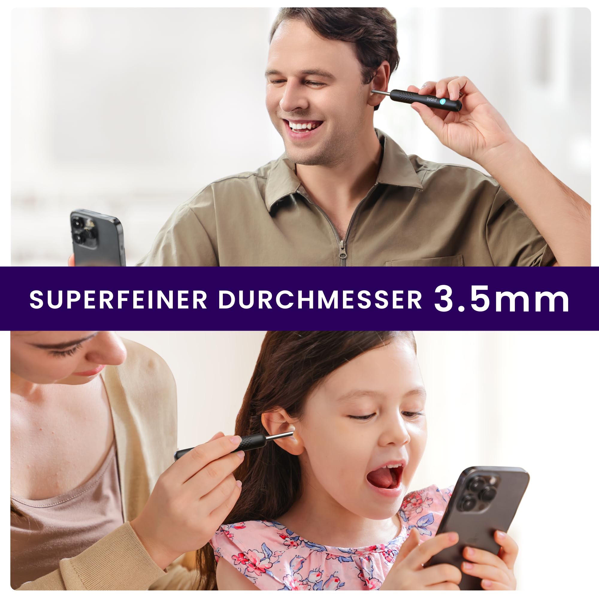 Bebird Otoscope R1 - Nettoyeur d'oreille HD 1080p avec caméra, otoscope avec lumière, otoscope grand angle IP67 - Étanche - Pour adultes, enfants, iOS, Android