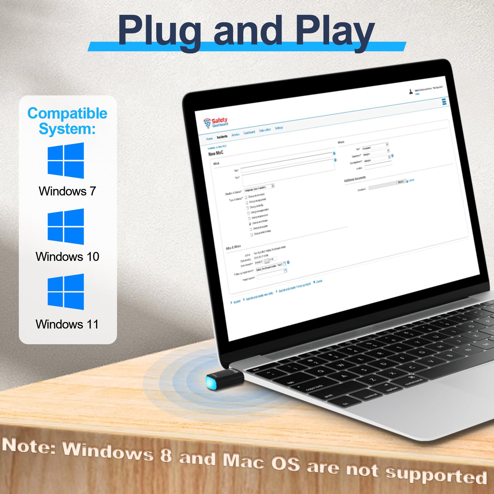 Chiavetta Wifi AX900 WiFi 6 Dual Band 5GHz 2,4GHz Adattatore USB per PC Fisso Supporta Windows 7/10/11