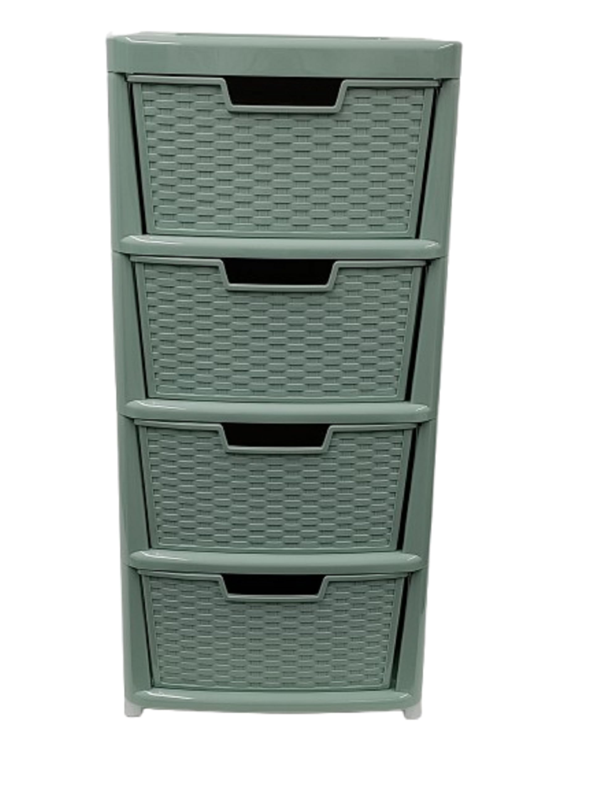 ELMORA'Z Large Storage Drawers Unit Rattan Effects Storage Solution Organizer Tower For Multipurpose Home Kitchen Office Laundry (Rattan Saga Green, 4 Tier)