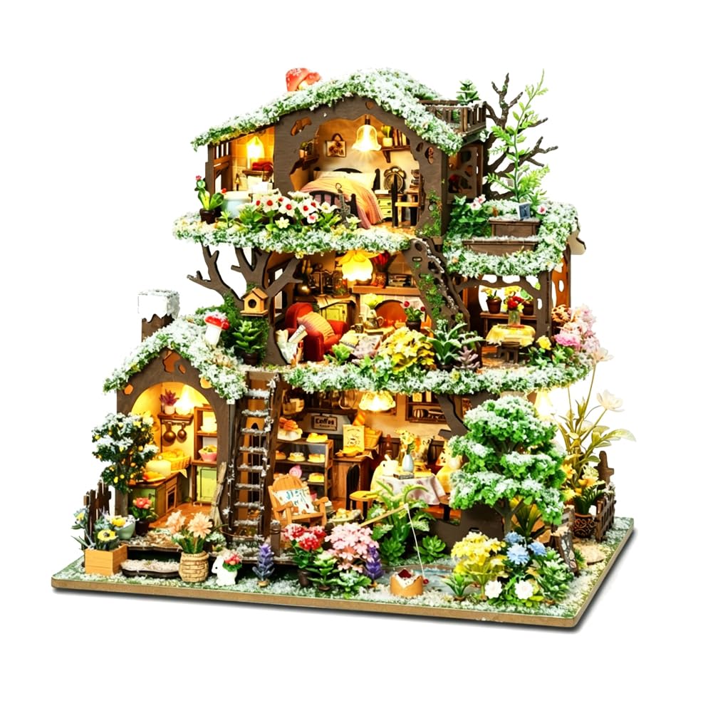 Miniaturowy domek dla lalek zestaw DIY czas las księgarnia miniaturowa architektura model dorosły zestaw rzemieślniczy śnieżny mini domek kreatywny dekoracyjny ornament