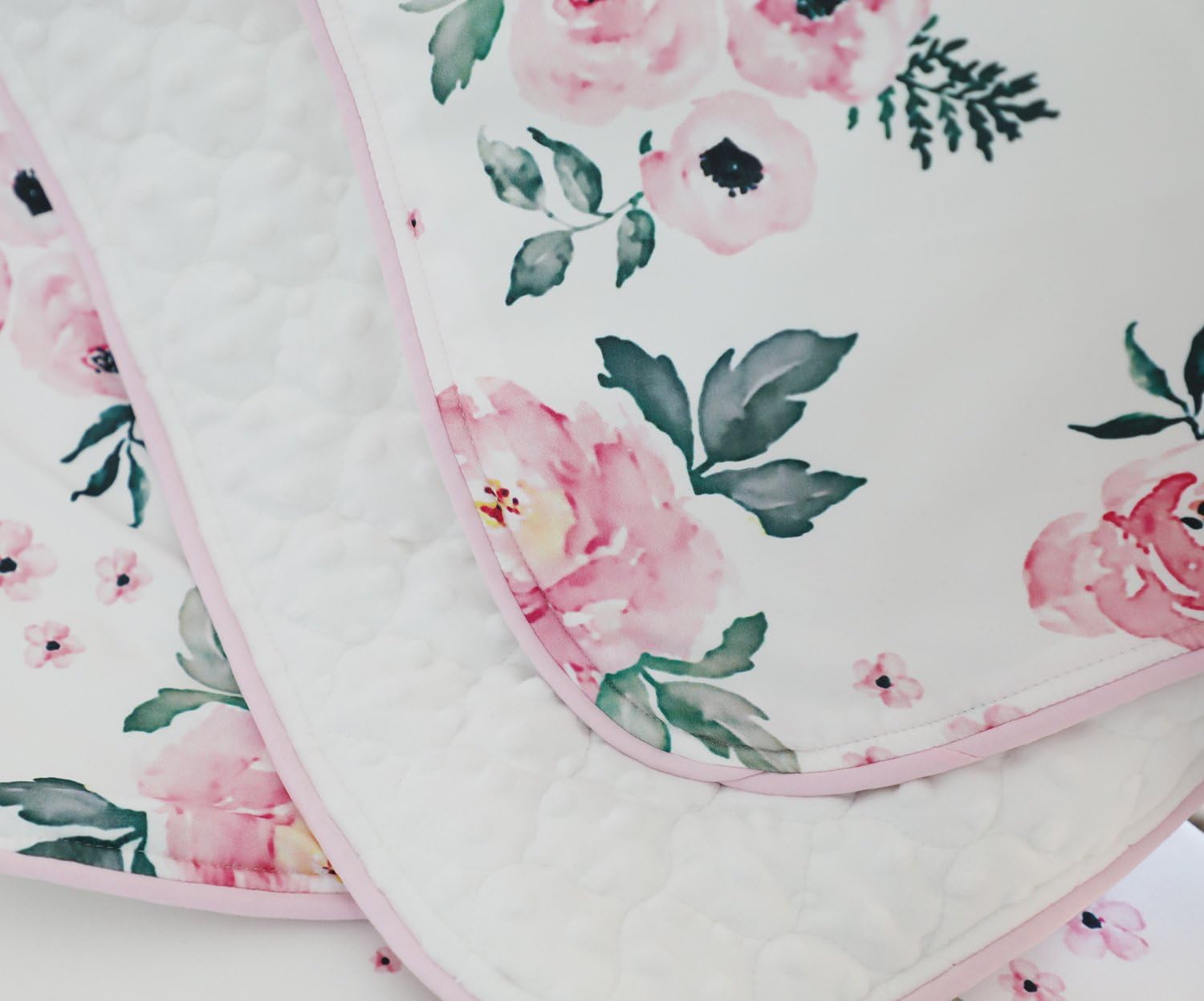 Black Friday - 50% OFF Pink Floral Ruffle Baby Minky Blanket Water Color, Pink Floral Nursery Crib Skirt Set Baby Girl Crib Bedding (3 Pieces Set)