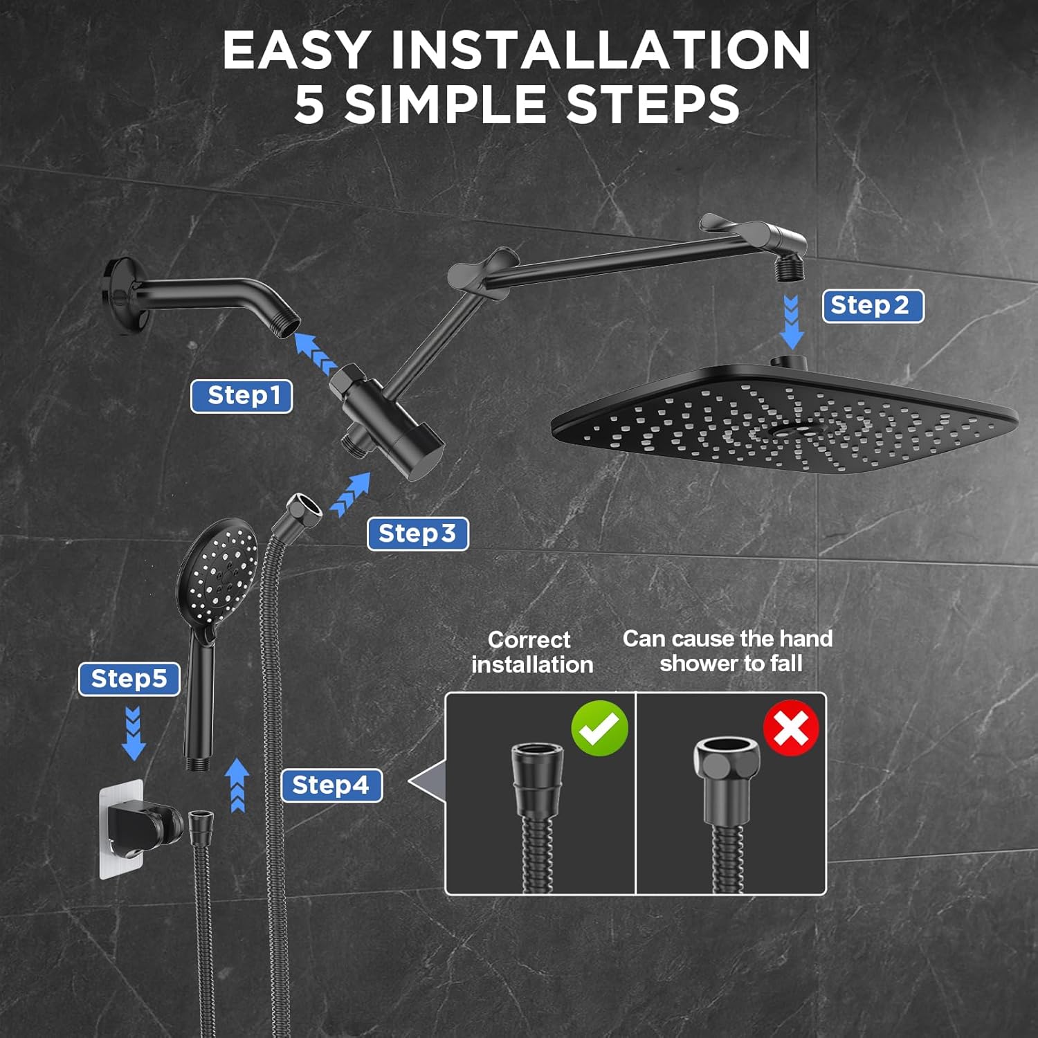 Veken Shower Head with Handheld 12" Black & 14" Chrome