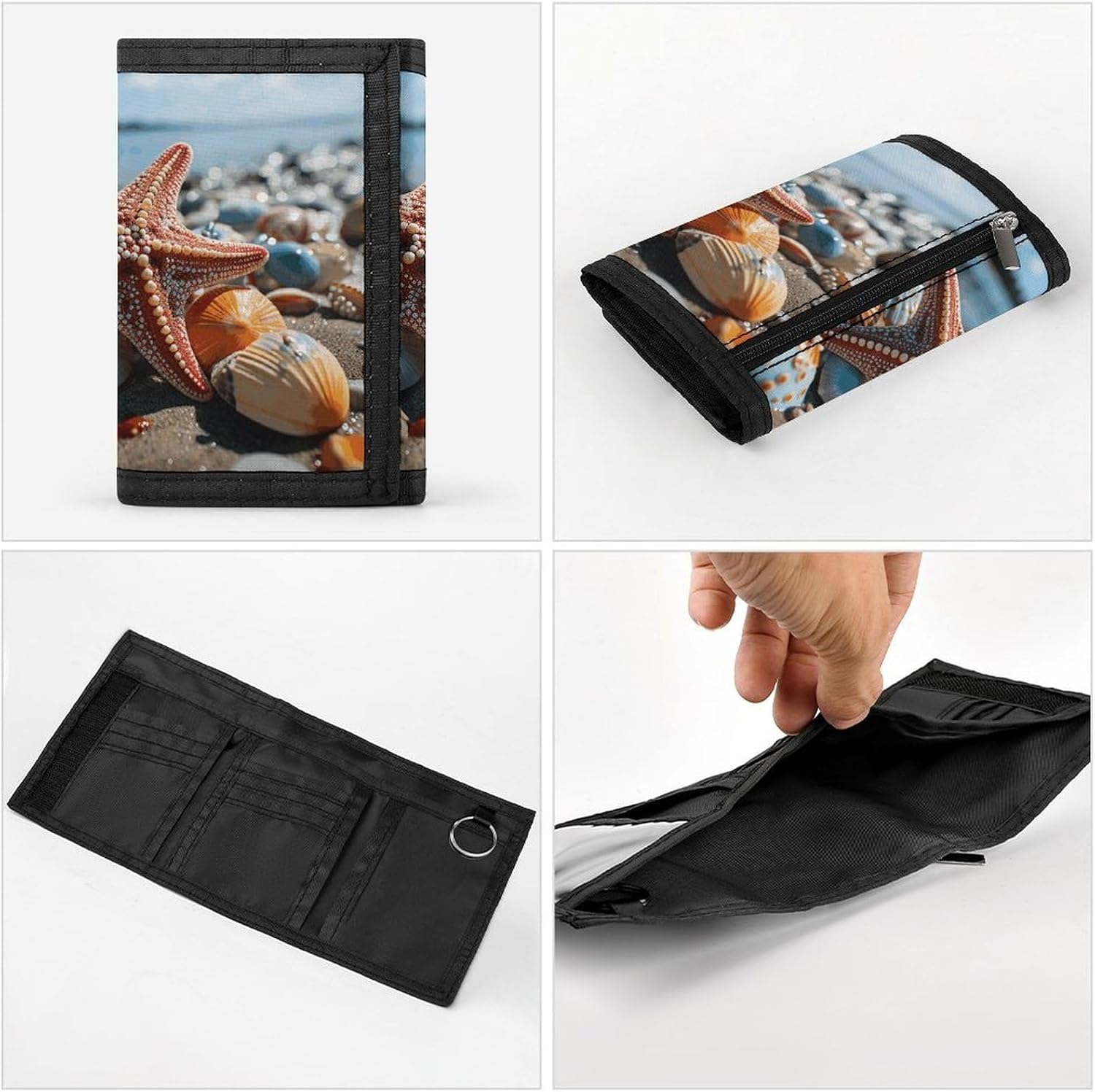 Colorful Starfish on The Beach Trifold Wallets Slim Wallet Novelty Pocket Purse Multiple Card Slots Outdoor Travel Wallet Stylish Durable Wallets For Men Women