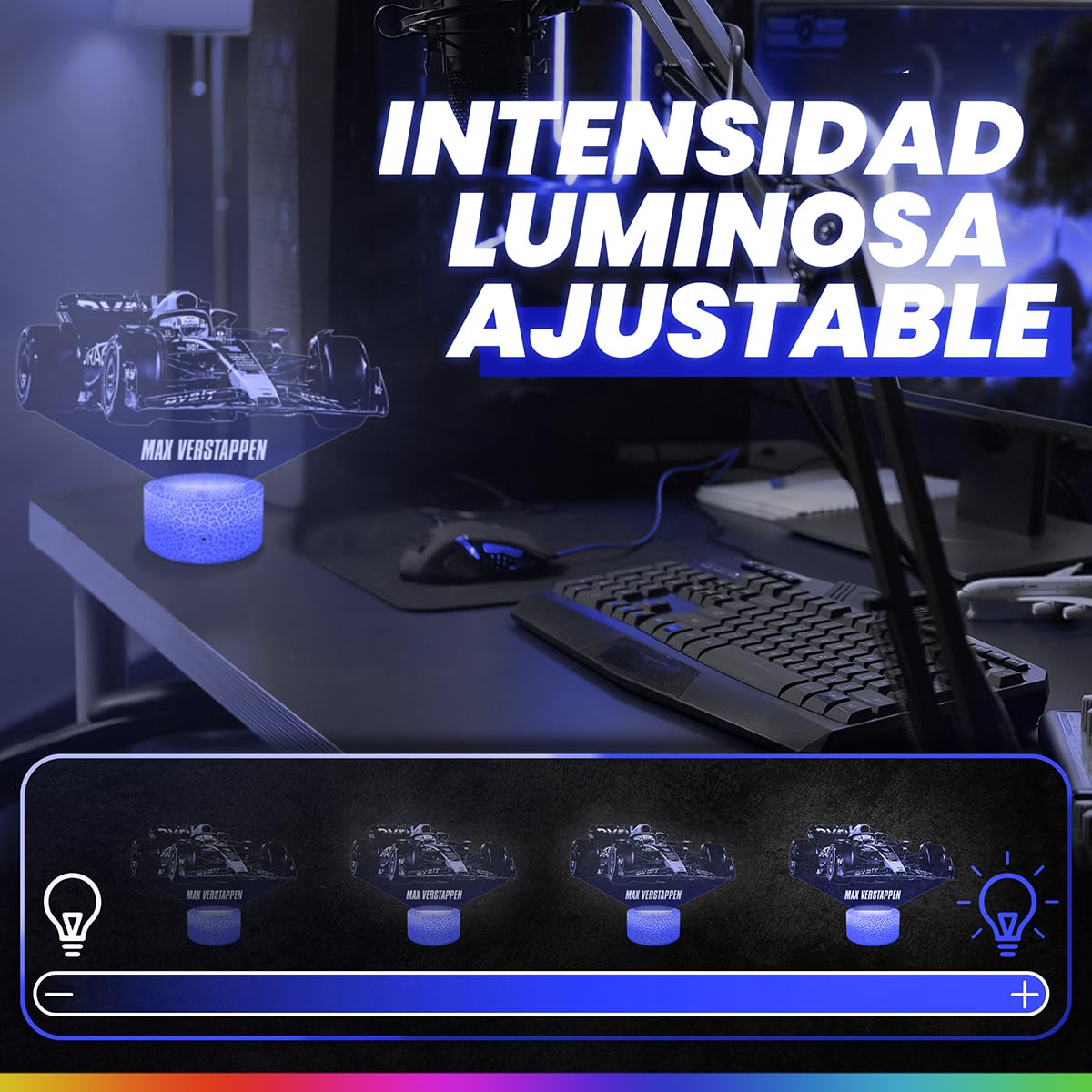 Lampephoto.fr - Lámpara 3D Fórmula 1 M. Verstappen Luz Nocturna Táctil Led Ilusión 3D, Idea de Regalo para Niños y Niñas, Navidad, Lámpara de Mesilla de Noche para Niños o Adultos, Merchandising TOP
