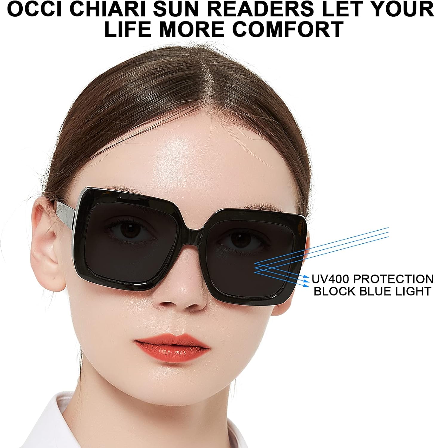 OCCI CHIARI Sunglasses Reading Glasses 3.5 Sunglass Readers for Women Large Frame UV Protection Outdoor 1.0 1.25 1.5 1.75 2.0 2.25 2.5 2.75 3.0 3.5