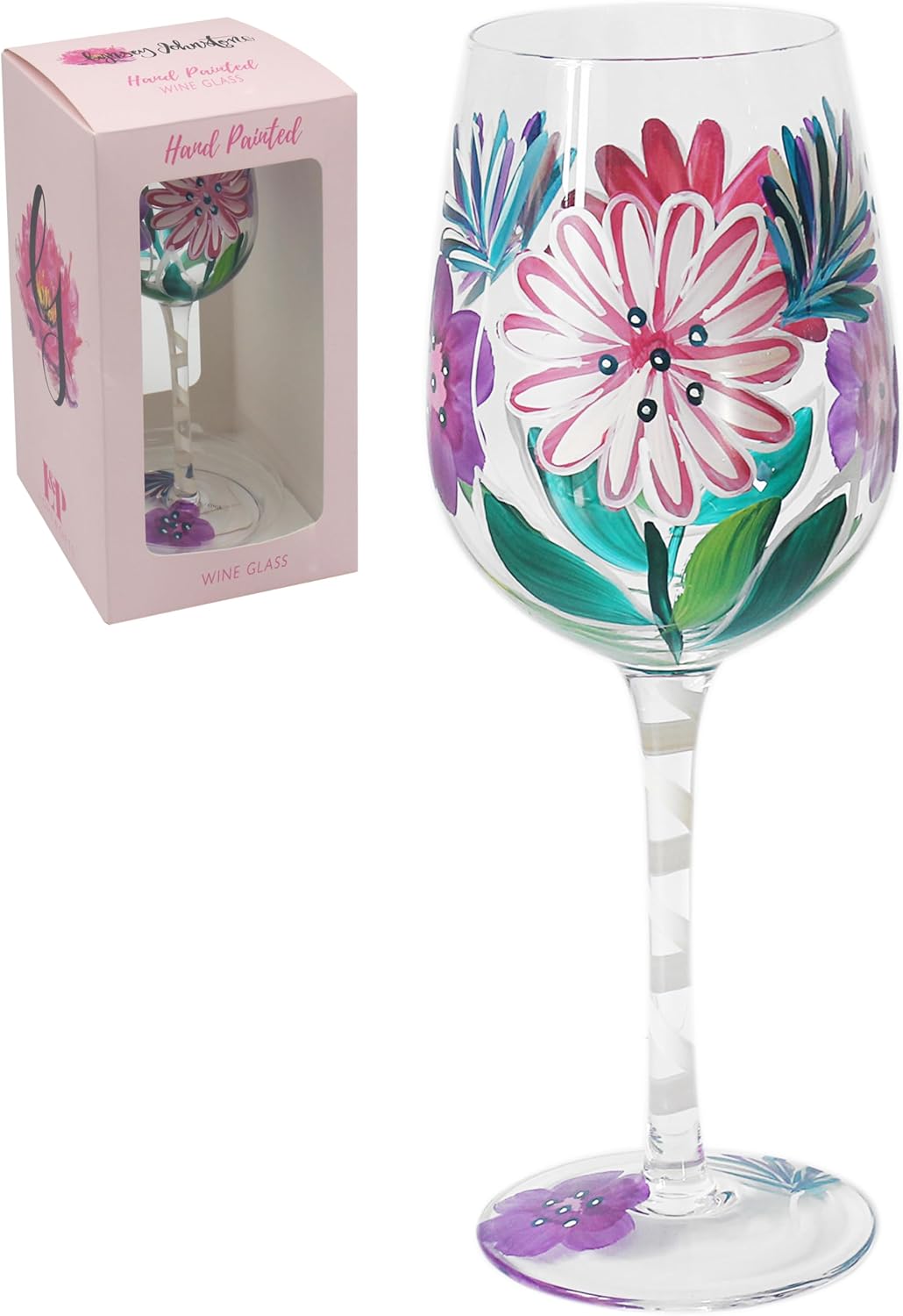 Lesser & Pavey Lynsey Johnstone Pink Gerberas Wine Glass for Home, Kitchen, Restaurant & Parties | Lovely Wine Glassware for Drinks | Ideal Gift for Women, Men, Wedding & Christmas