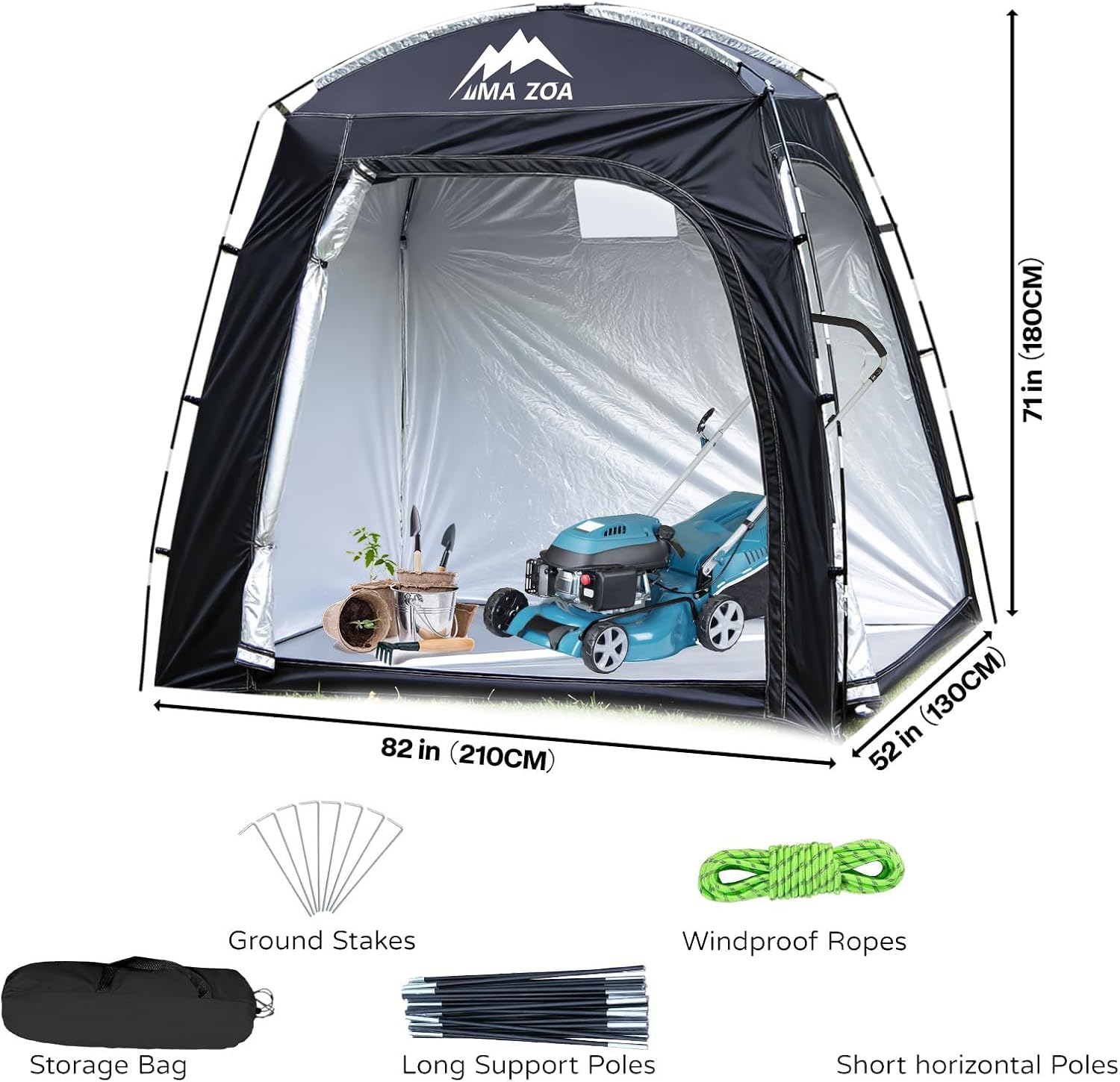 Bike Cover Storage Tent, Outdoor Portable Storage Tent, 210D Oxford Fabric PU4000 Waterproof for 2-4 Bikes, Shelter for Motorcycle, Garden Tools, Toys, Lawn Mower
