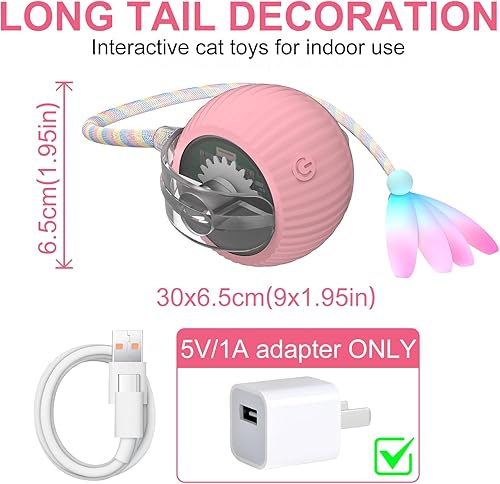 Miniatura 2 de Pelota interactiva para gatos, bolas rodantes inteligentes activas, juguetes automáticos para gatitos, con cola de malla elástica, recargable, bola