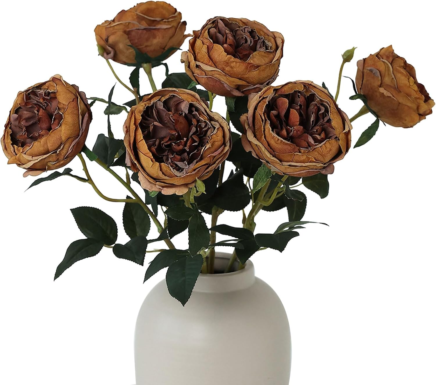 mizii 6Pcs Burnt Orange Artificial Roses Flowers Fake Silk Roses Flower with Long Stem for Wedding Decorations Table Centerpieces Flower Arrangement Home Decor (Burnt Orange)