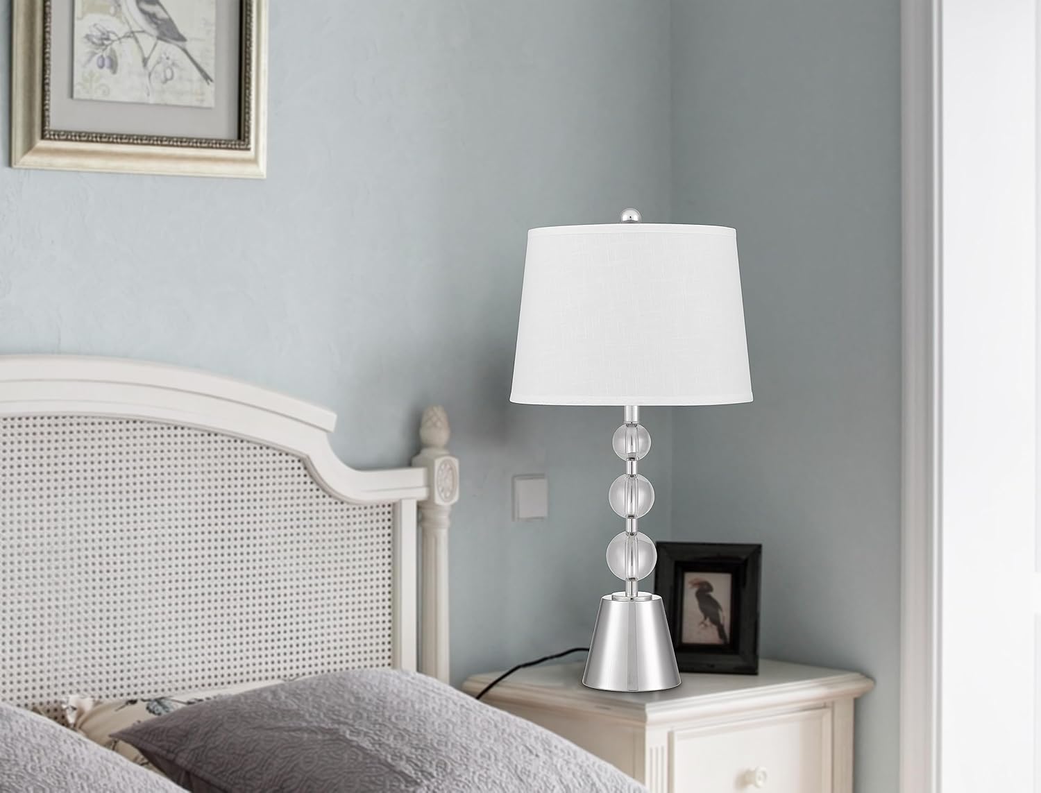 Cal Amersfoort 100W Crystal/Metal Table lamp with Taper Drum hardback Fabric Shade. Priced and Sold as Pairs