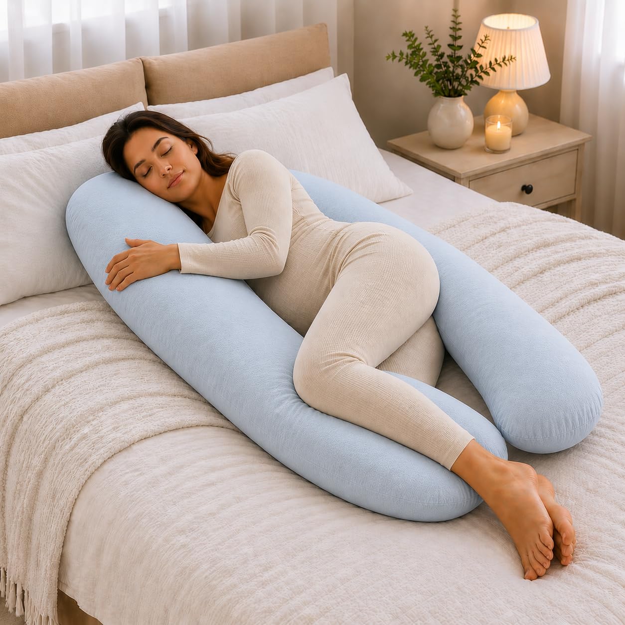 For Your Little One Light Blue Maternity Pillow, Soft Breathable Fabric, Pregnancy Sleep Support Hollow Fibre Fill - (, 12Ft (366Cm))