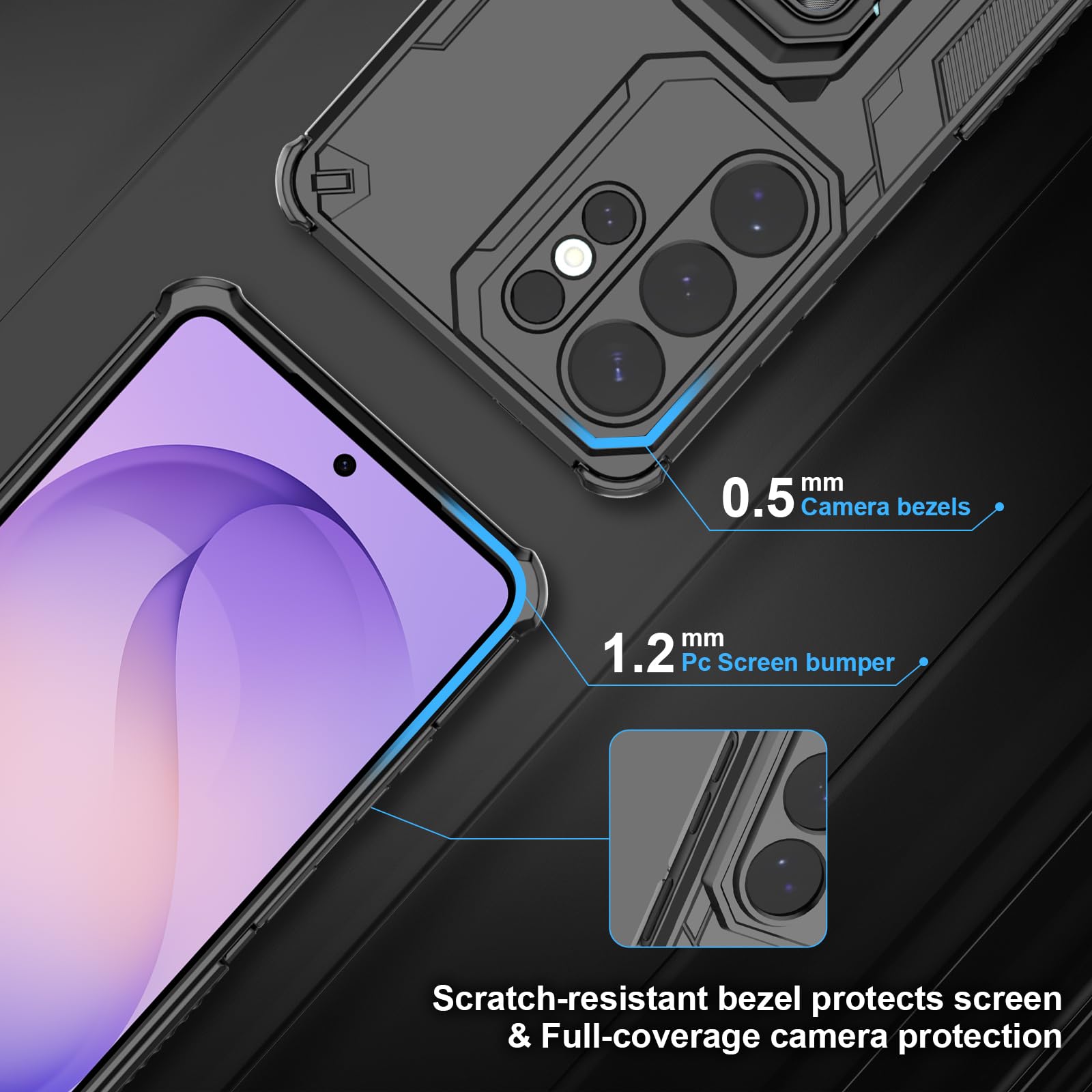 Funda para Xiaomi Redmi Note 15 Pro 5G, Carcasa Antigolpes con Soporte anular metálico, Case Protectora de Grado Militar, Azul — view 854