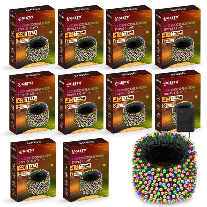 Gesto Multicolor Serial String Led Light with 8 Modes Changing Controller - Waterproof Serial Lights for Decoration Long | for Home,Diwali Decoration, Christmas,Patio Garden(43 Meter | Pack of 10) (B09FZ3KG74) Amazon Price History, Amazon Price Tracker