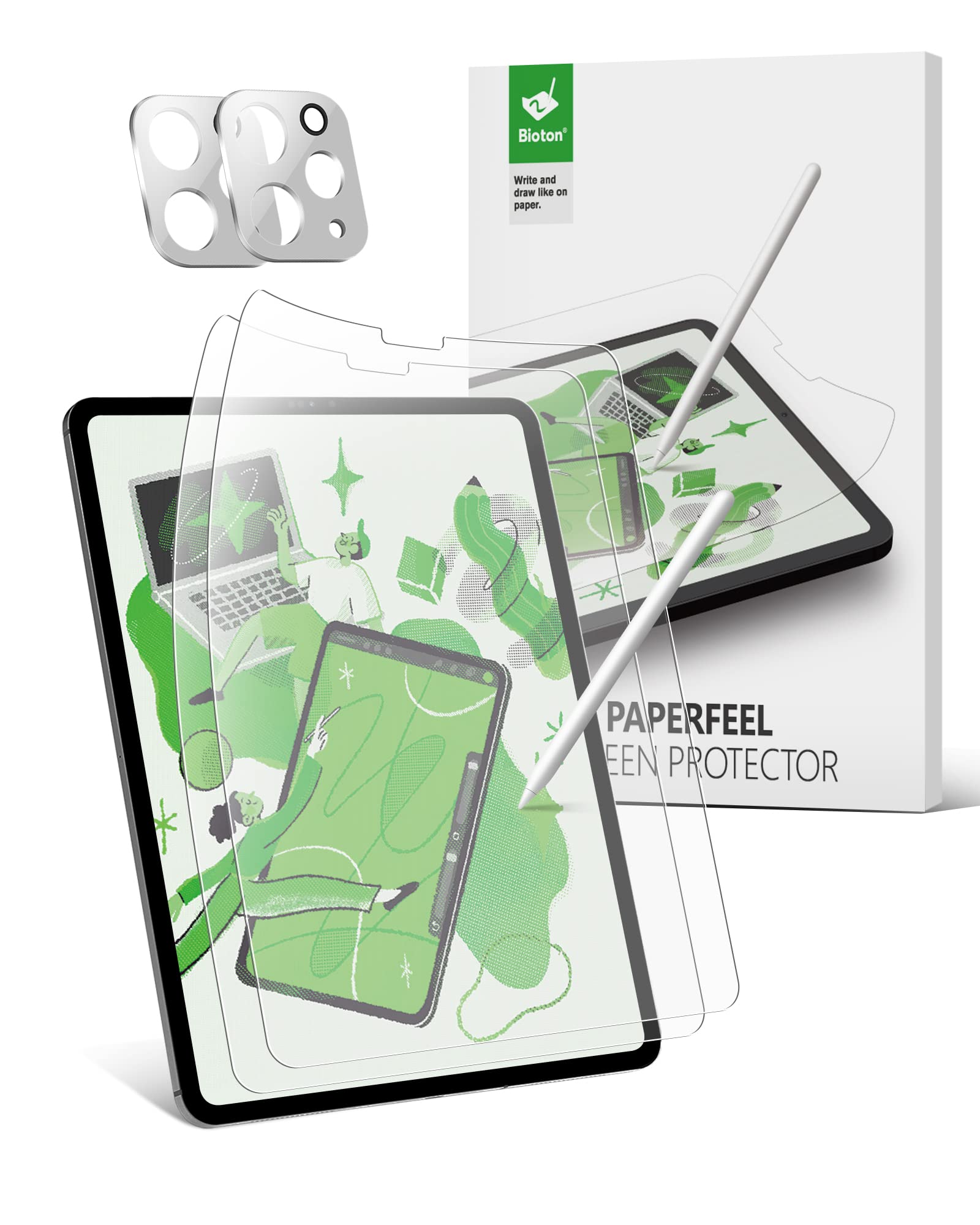 Photo 1 of Bioton [2+2 Pack] Paperfeel Screen Protector Compatible with iPad Pro 11 inch M2 (4th 2022 / 3rd 2021 / 2nd 2020) with 9H Hardness Camera Lens Protector, Anti-Glare / Anti-Fingerprints / Bubbles Free,Silver