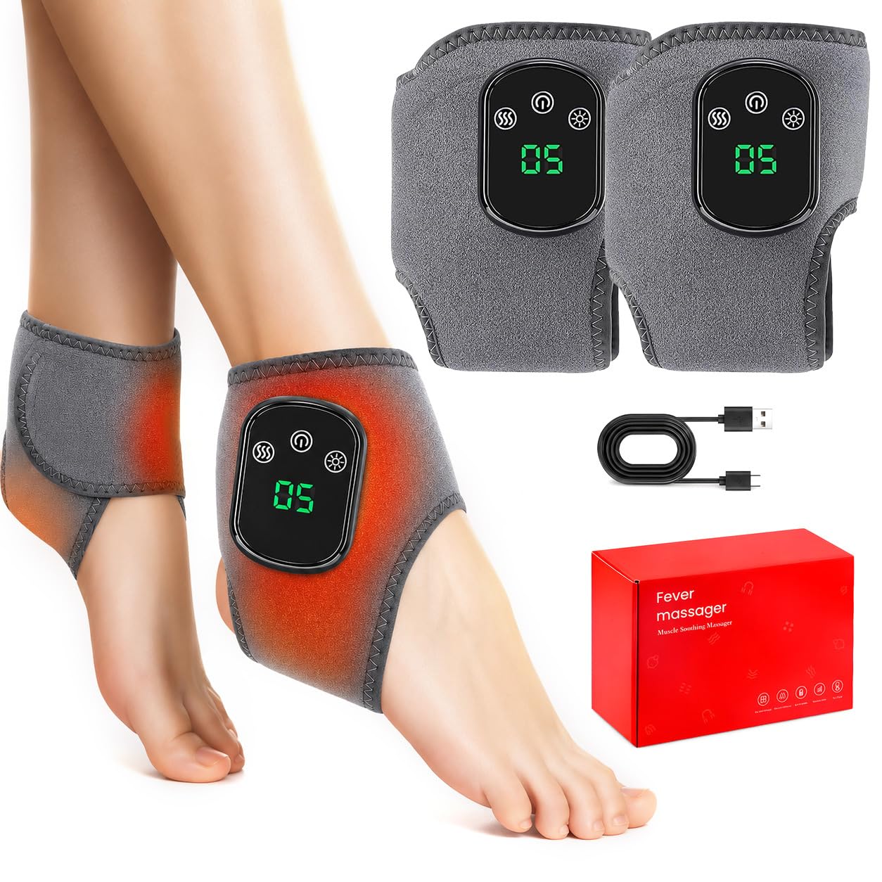 2 Stück Fussmassagegerät, 3-In-1-Fußmassagegerät, Foot Massager | Fußmassage mit 3 Modi und 5 Wärmestufen Tragbares Kabellose Knöchel Massagegerät für Knöchel,Ferse,Sohle,Fußgewölbe