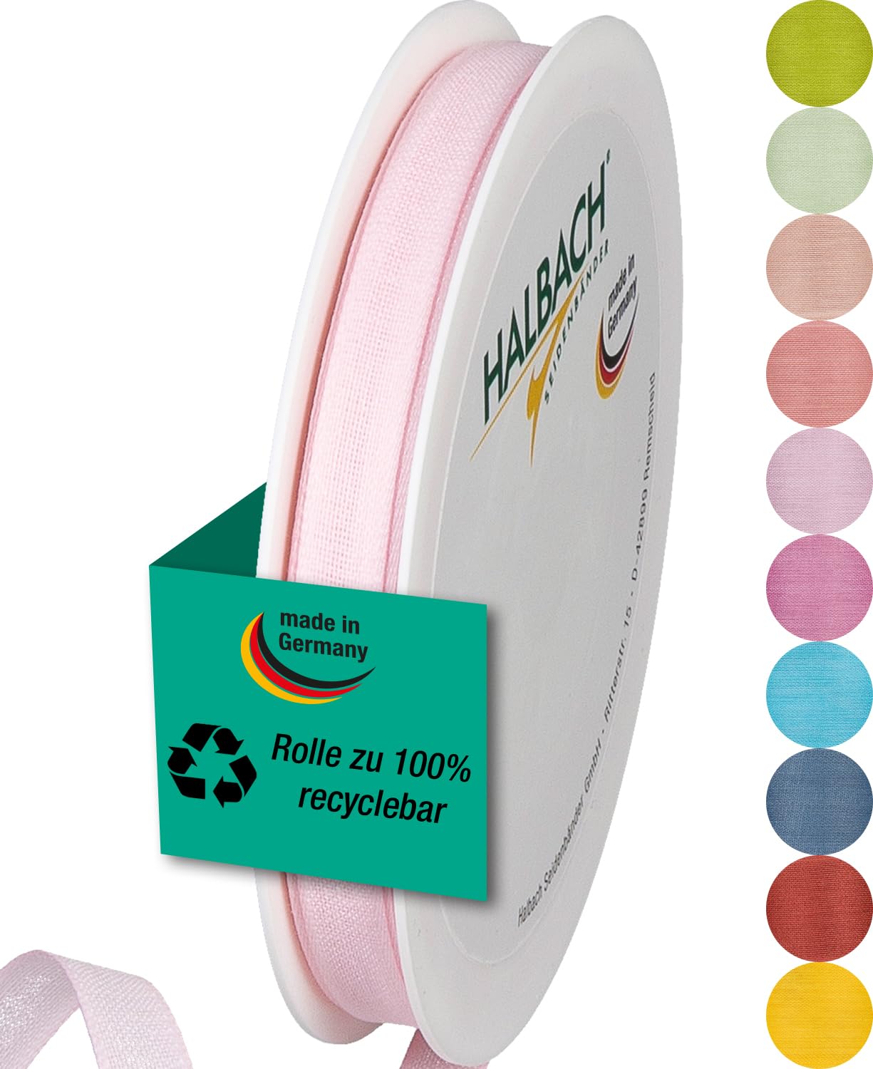 Halbach Seidenbänder Gift Ribbon Width 10 mm Length 25 m Ribbon Made in Germany Gift Ribbons in a Variety of Colours and Widths Perfect for Packaging and Decorating Colour: Pale Pink