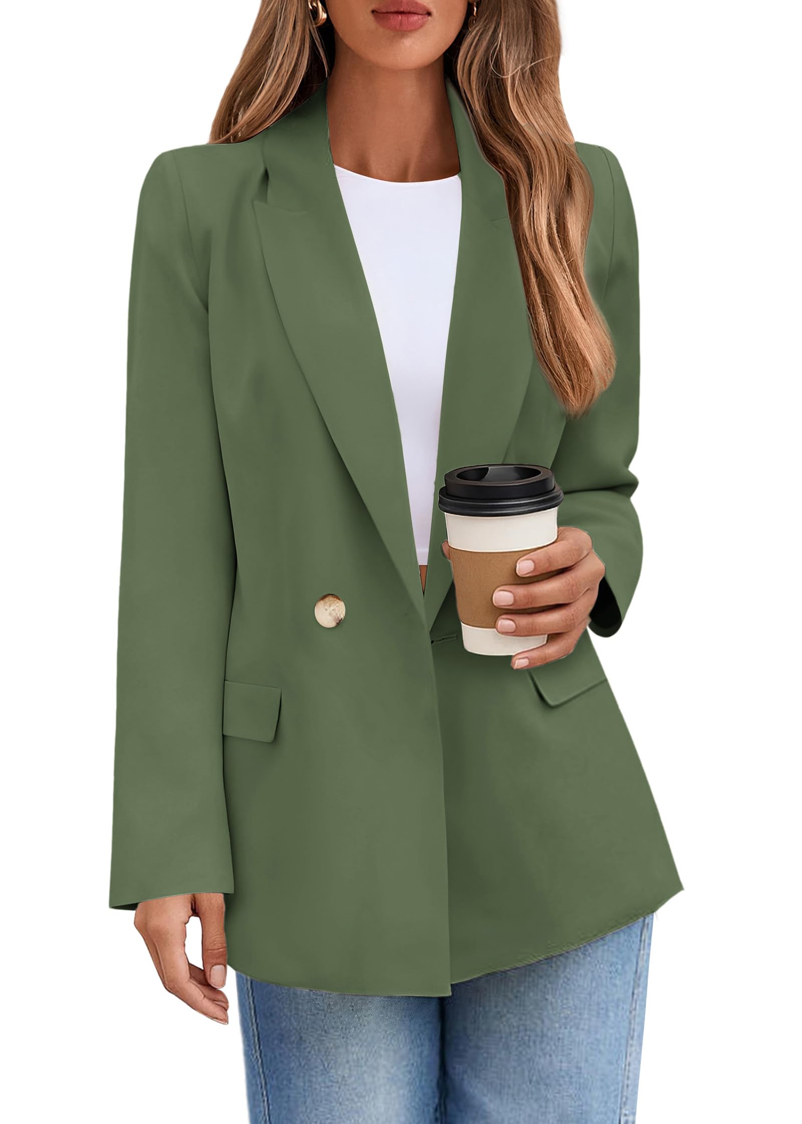 Lazysmile Blazers for Women Business Casual Long Sleeve Lapel Open Front Suit Jacket Office Work Clothes with Pockets
