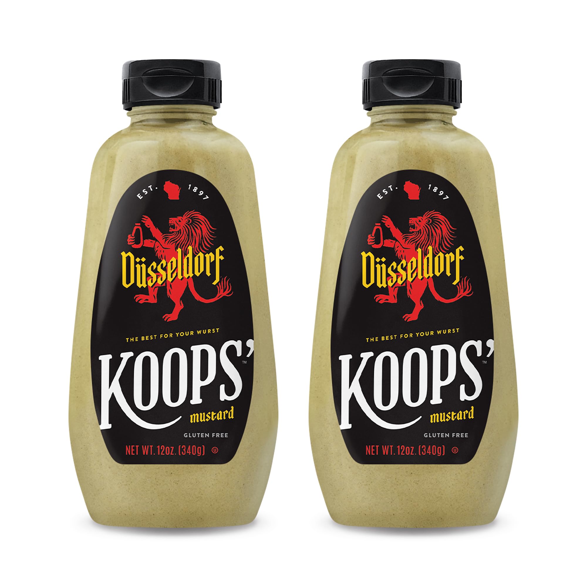 Koops' Dusseldorf Mustard – German-Style Bratwurst Mustard, Gluten-Free, Kosher, Made in USA, From Quality Mustard Seeds, Creamy and Traditional Bavarian Mustard – 12 Oz, Pack of 2