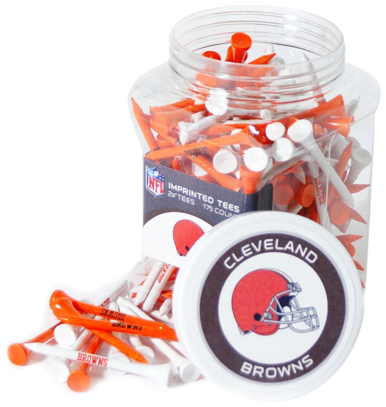 Team Golf NFL Cleveland Browns Jar Of 175 Golf Tees 2-3/4" Golf Tees, 175 Pack, Regulation Size, Multi Team Colors
