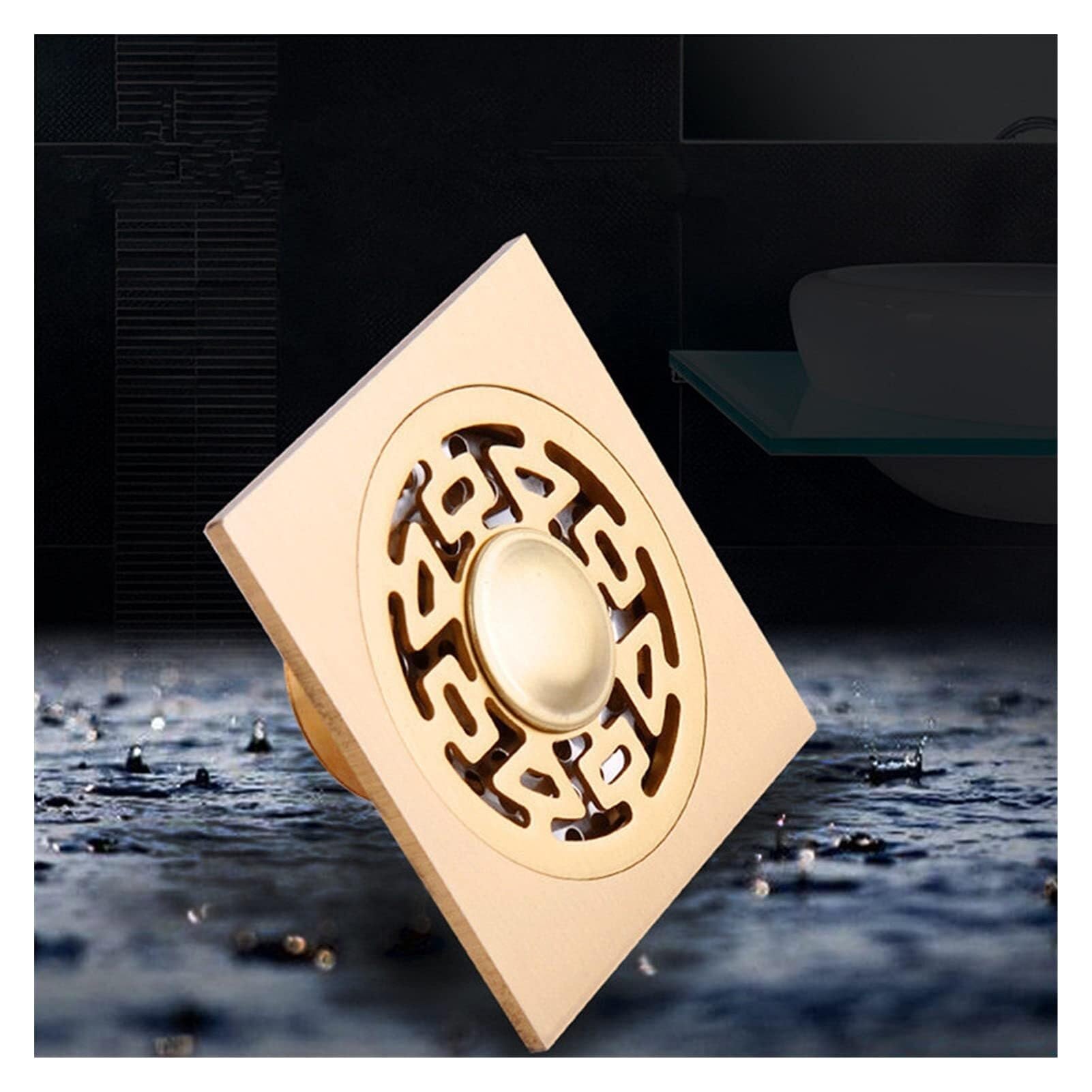Floor Drain Floor Drain Cover Bathroom Shower Waste Gold Drainage 10 * 10cm Square(4)