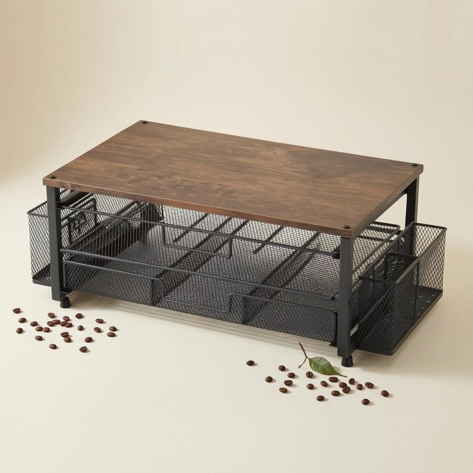 3-stufiges Kapselregal Desktop Kaffeekapselregal Kaffeezubehör Arbeitsplattenaufbewahrung, Schwarz, Mit Kunststoffseitenkorb