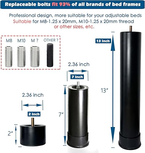 Miniatura 11 de Benbuoo Base de cama ajustable de metal de 5.5 pulgadas, repuesto de patas de repuesto resistente de altura extra compatible con el 93% de los Negro