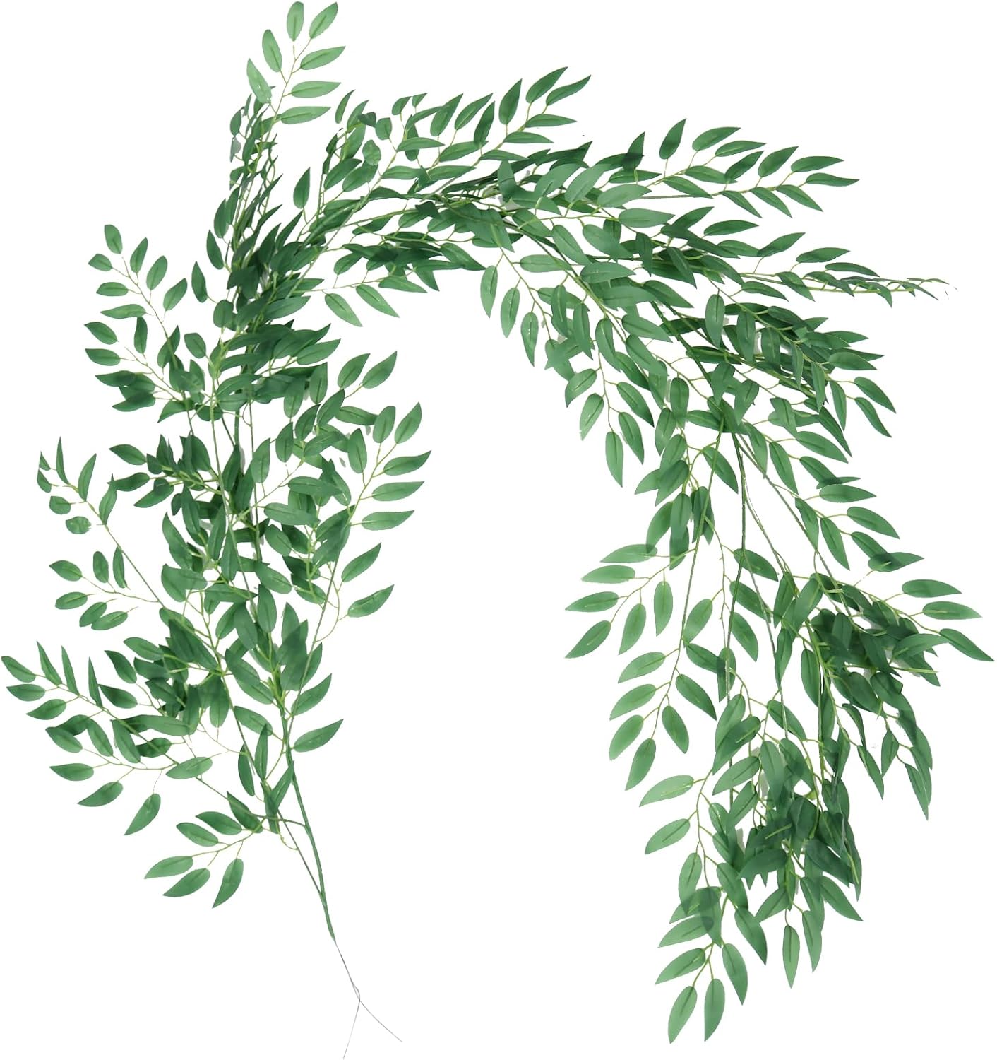 RECUTMS Fake Willow Leaves Vines Twigs 6.5Ft Artificial Hanging Greenery Garland Faux Silk Leaf Branch Ivy Rattan Decorations for Indoor Outdoor Home Wedding Party Mantle Table Decor(Green)