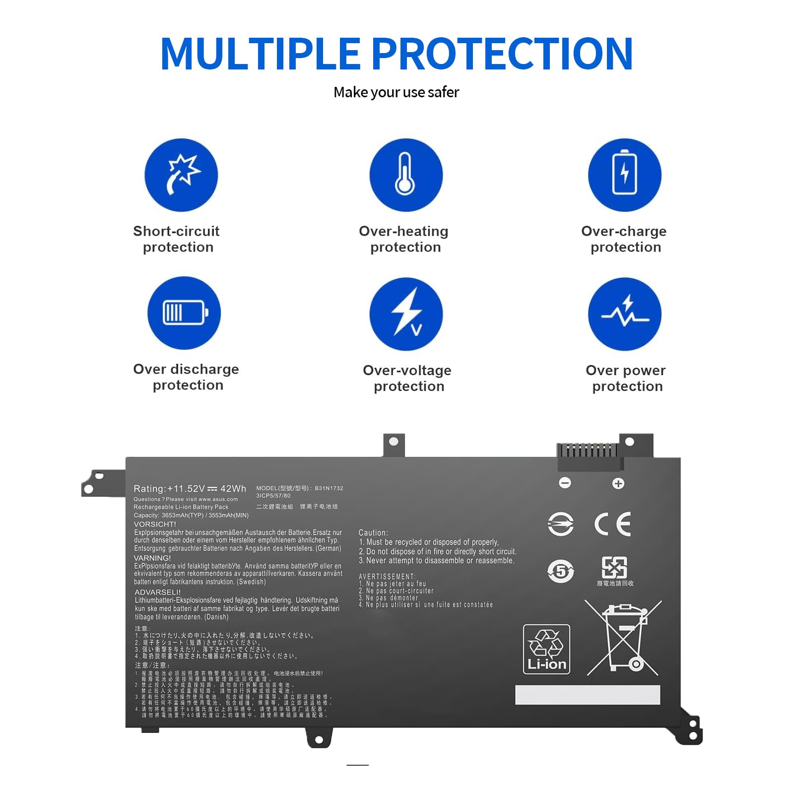 B31N1732 Batteria di ricambio per computer portatile ASUS A571G K571GT X571G X571GT-BQ274T Vivobook S14 S430f S430FN-EB168T K430UF K430FN R430FN R430FA B31Bi9H S433H 00UF VV. 430FNV430UF F571GD