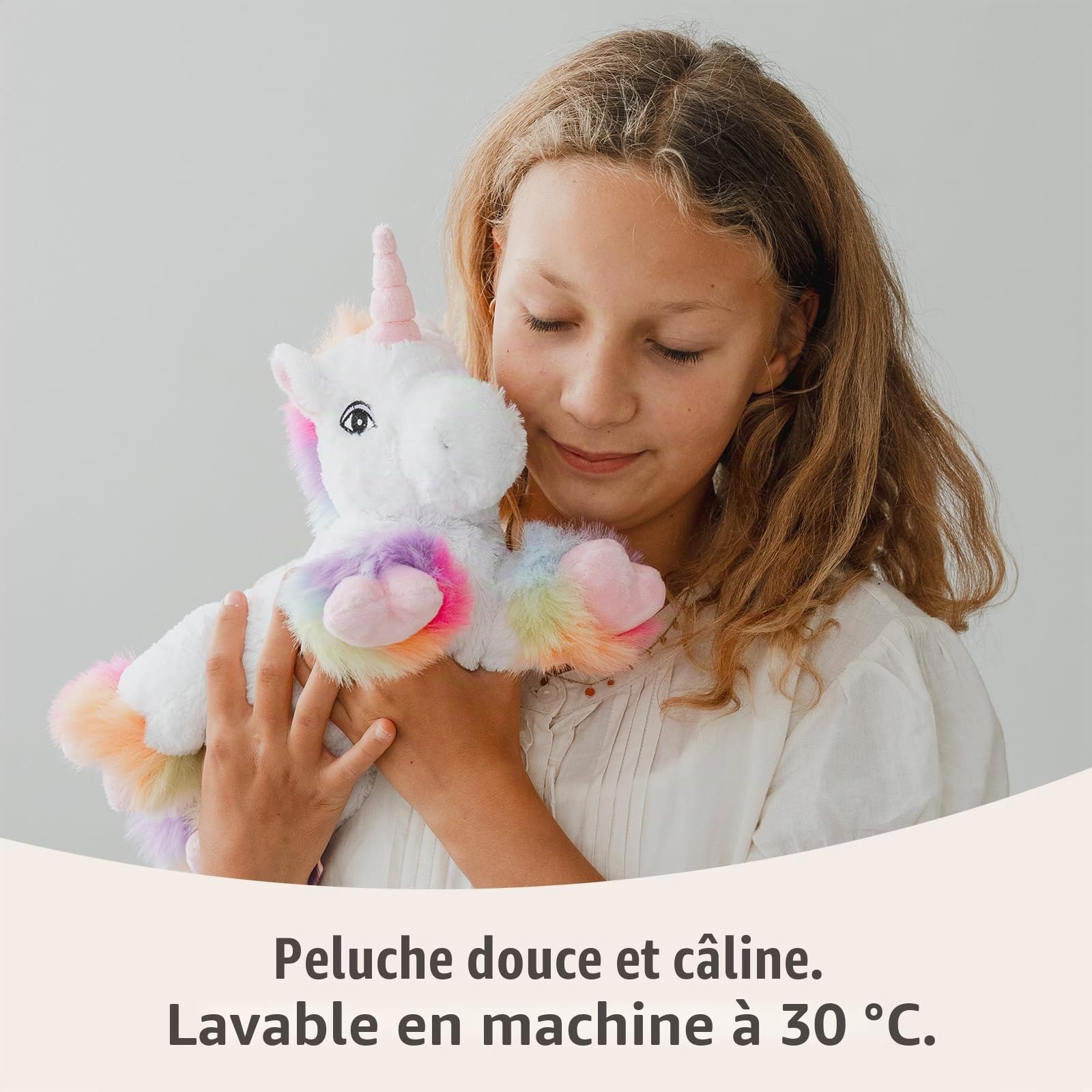 Peluche Habibi Licorne de qualité supérieure - Arc-en-ciel - Coussin chauffant amovible