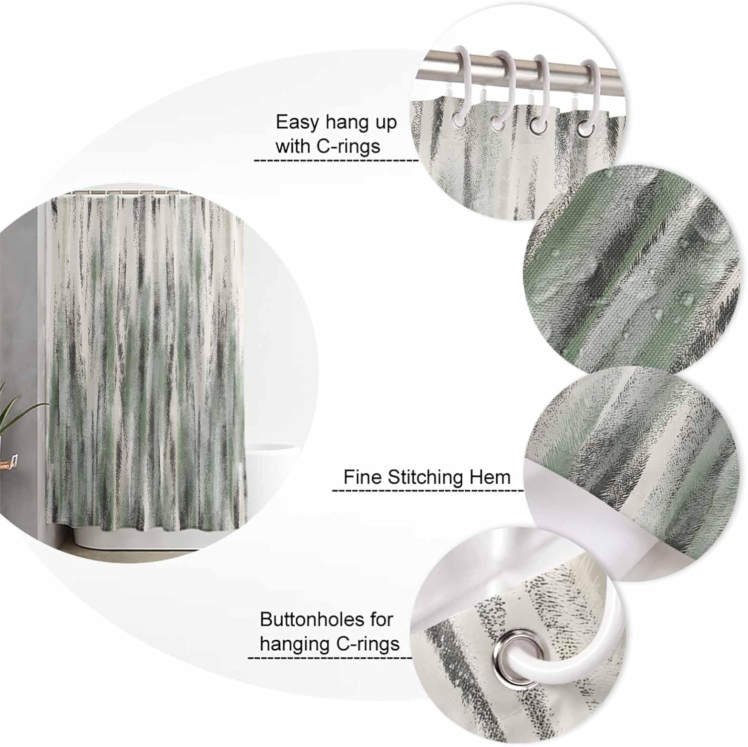 Dark Green Beige Ombre Shower Curtain Set - Standard 72" x 72" Washable Bathtub Curtain with 12 Hooks, Modern Oil Painting Abstract Art Aesthetics Waterproof Fabric Stall Shower Curtains for Bathroom