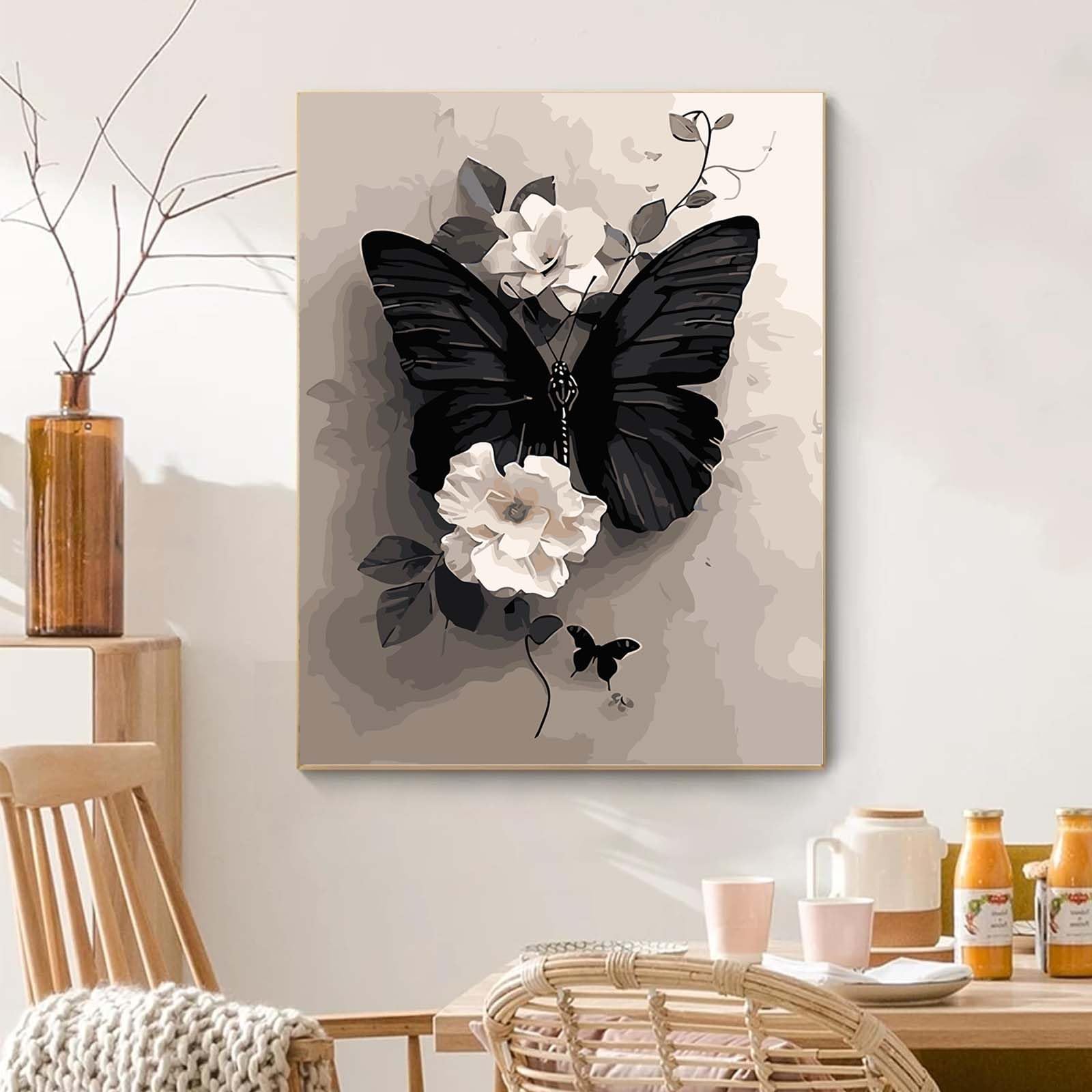 Gutluz Schilderen Op Nummer Volwassenen Bloemen Japan Schilderen Numbers Volwassenen Abstracte Verf Op Numbers Volwassen Bloem Schilderen Op Nummer Canvas Borstels en Acryl Kleuren 40x50cm (Zwart