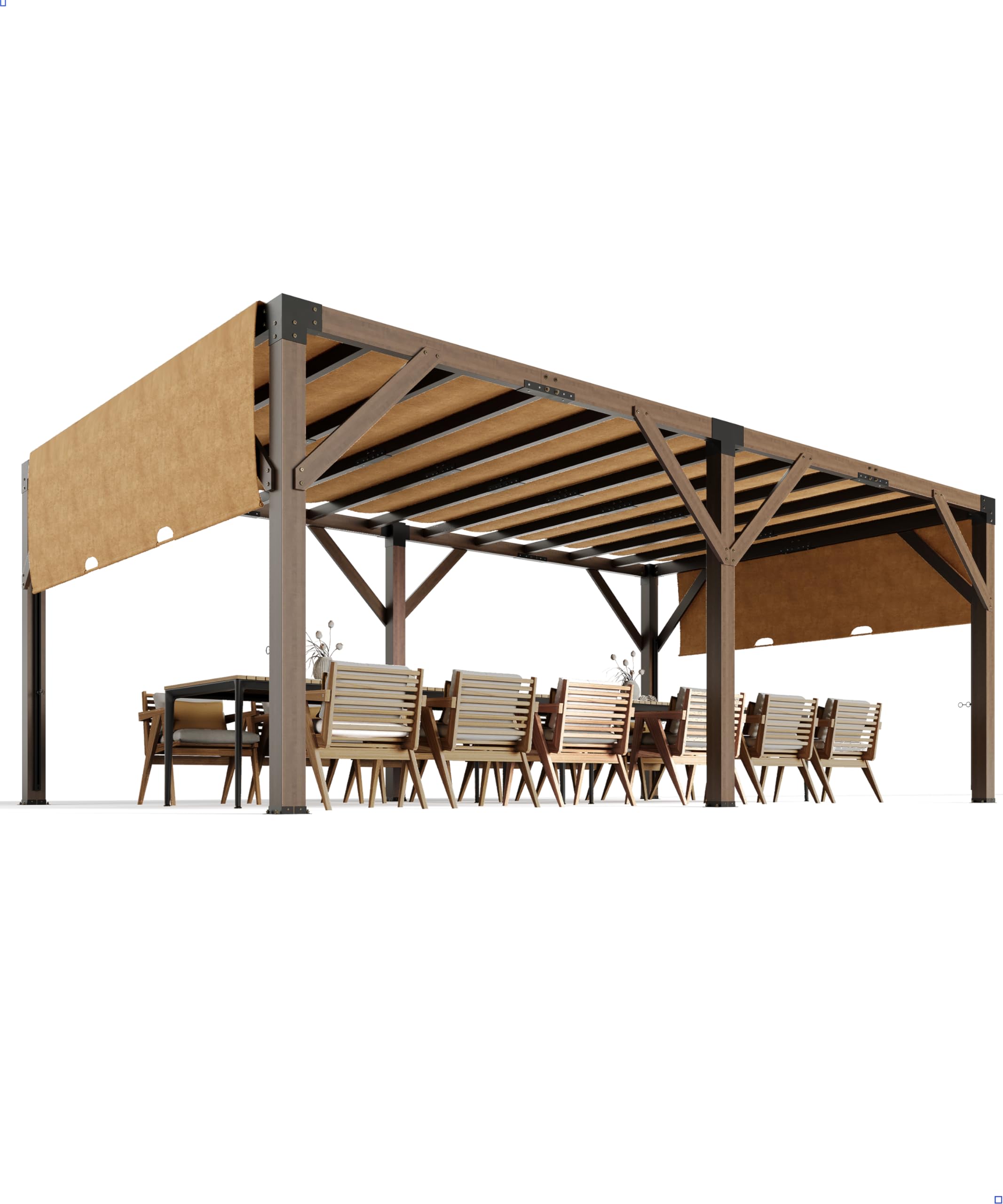 Kalembal Pergola Abdeckplane 5x3 Meter + Elastisches Bungee-Seil 20m – Elfenbeinfarben, Wasserdicht, UV-beständig