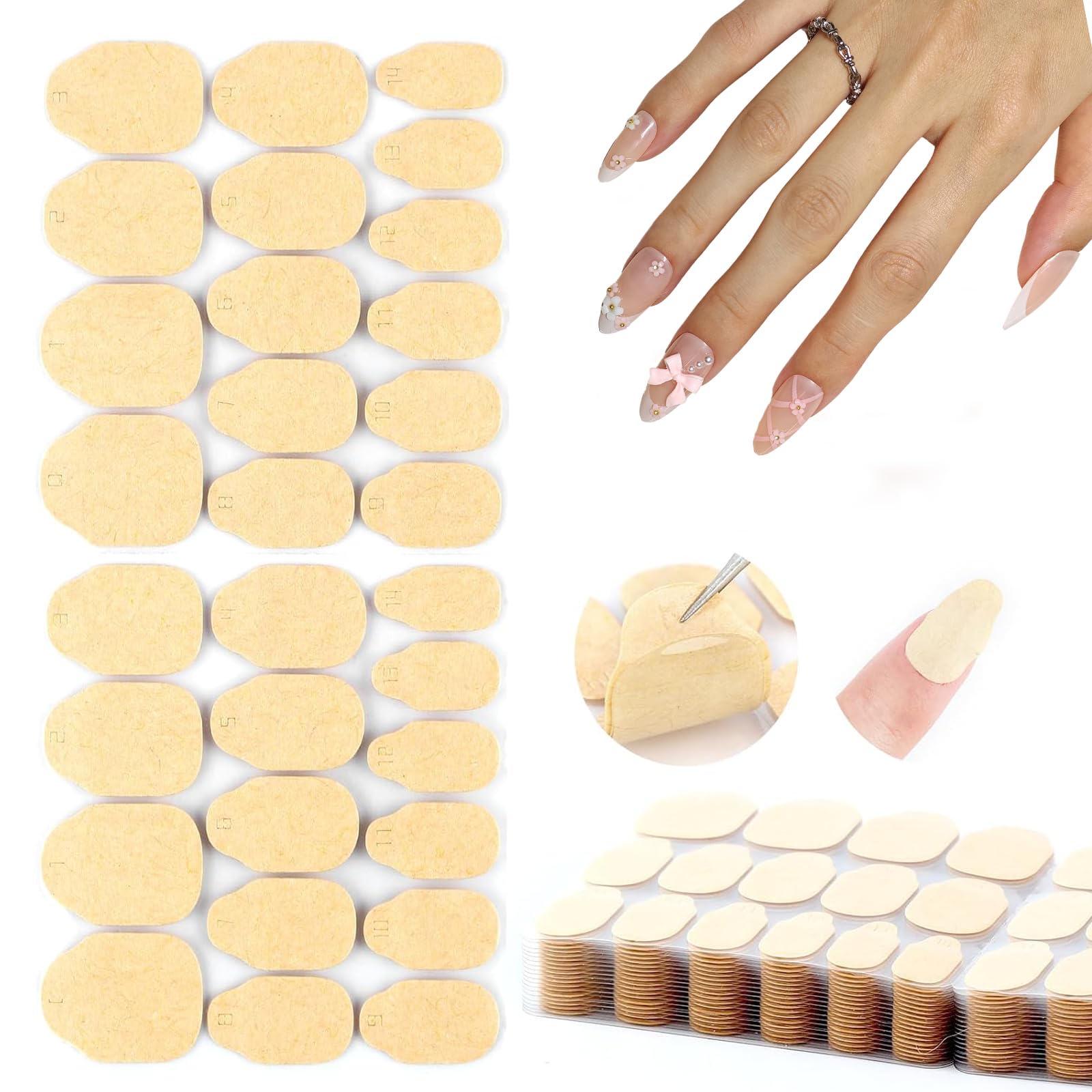 600pcs Zero Damage Press on Nail Adhesive Tabs, 15 Sizes of No Harm Nail Sticky Tabs for Press on, 0.3mm Ultra-thin Waterproof for Shower, Non Toxic Nail Glue, 20 Sheets