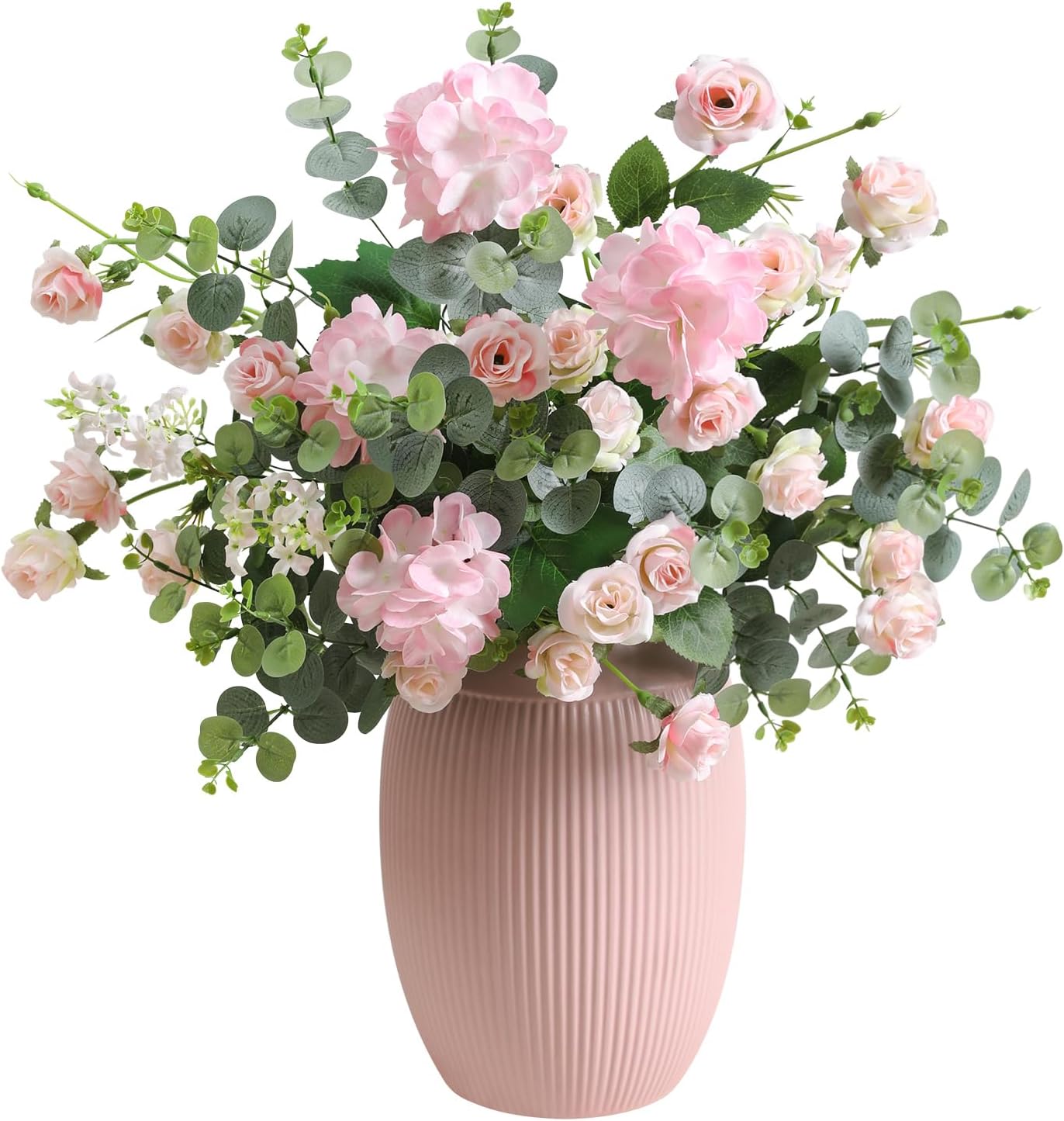 Serra Flora 10pcs Faux Silk Rose Artificial Flowers, Bulk Fake Eucalyptus with Stems for DIY Bouquet Centerpieces Wedding Fillers Arrangements Shower Decorations,