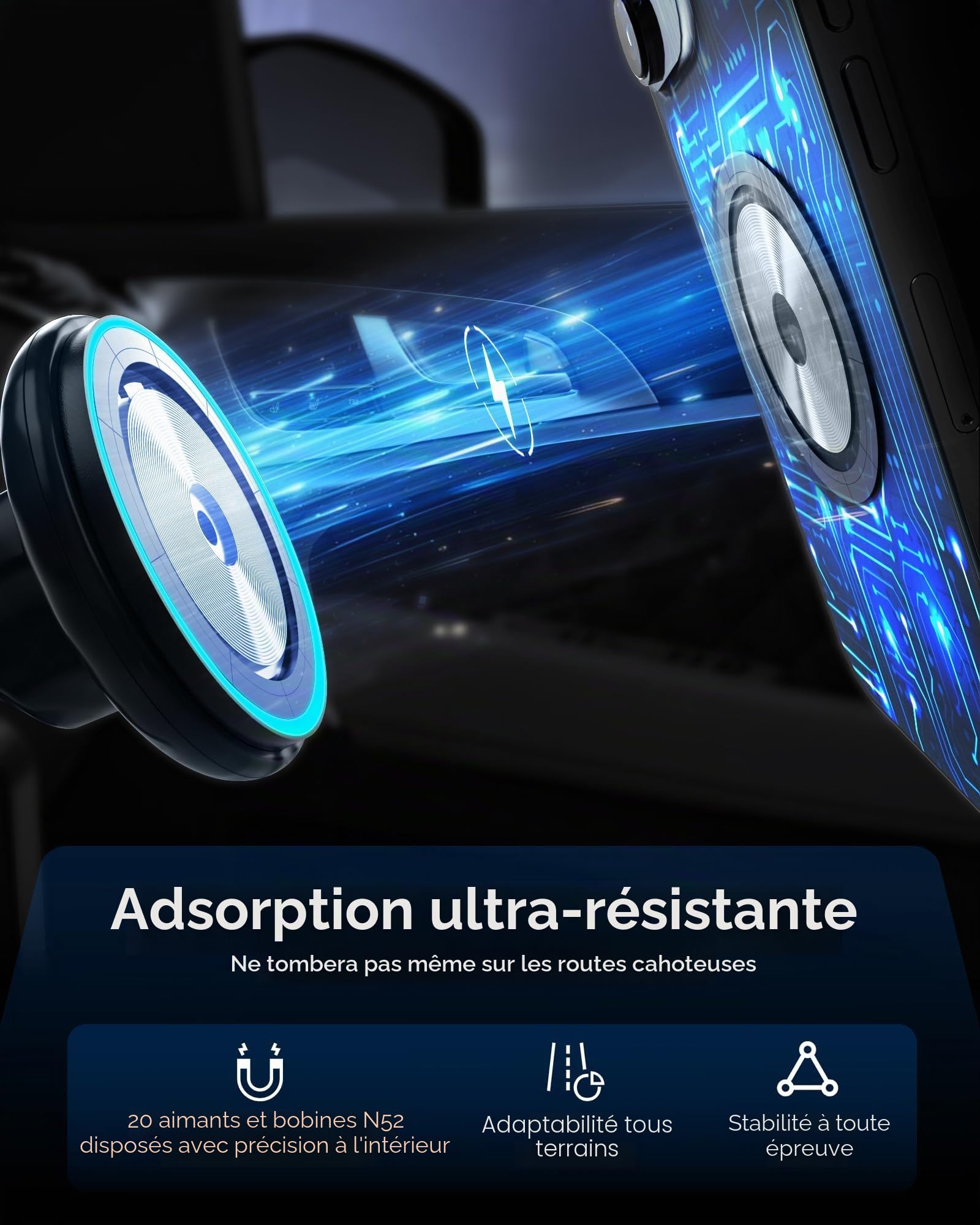 Porte-gobelet magnétique pour voiture, chargeur sans fil pour MagSafe, 15 W, fonction charge rapide, support de voiture pour iPhone 16/15/14/13/12 (MAG-Light-WC)