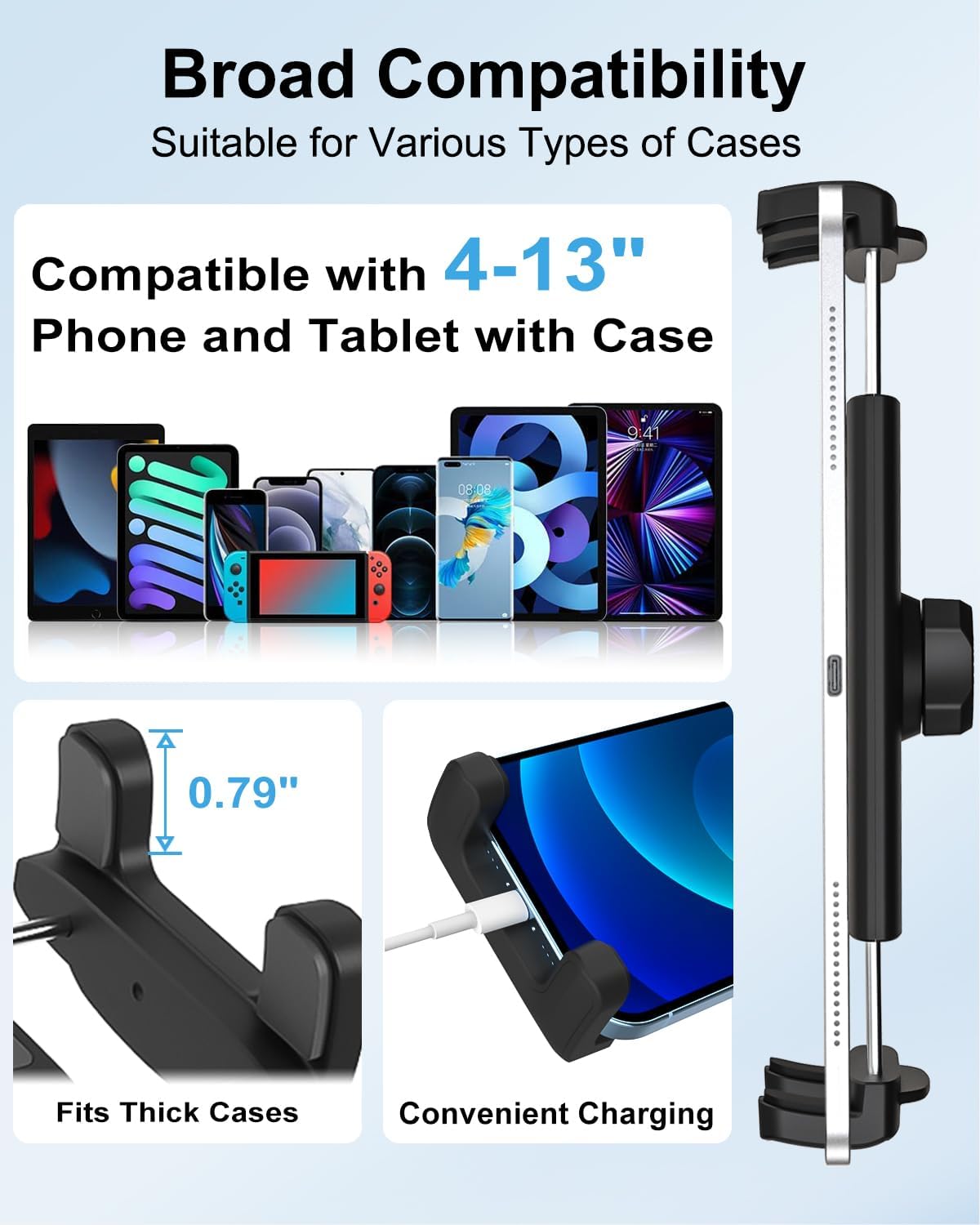 Heavy Duty Tablet Mount for Truck Dashboard, Suction Cup Tablet Mount for Car Windshield, Anti-Shake Metal Arm Holder Fits 4-13" Devices, iPad Pro/Air/Mini, Galaxy Tab