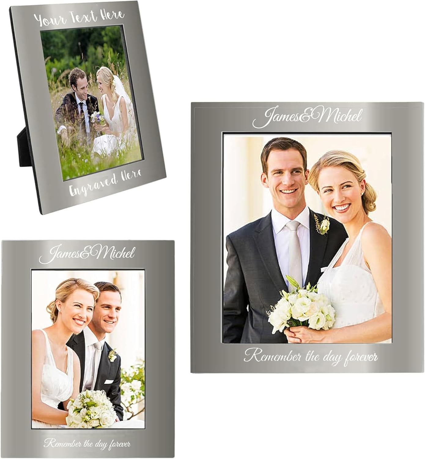 Personalized Picture Frame, 5x7 Custom Aluminum Picture Frames - Add Your Custom Text Engraved Aluminum Hanging/Tabletop, Personalized Group Family Photo Picture, Gifts Box Included