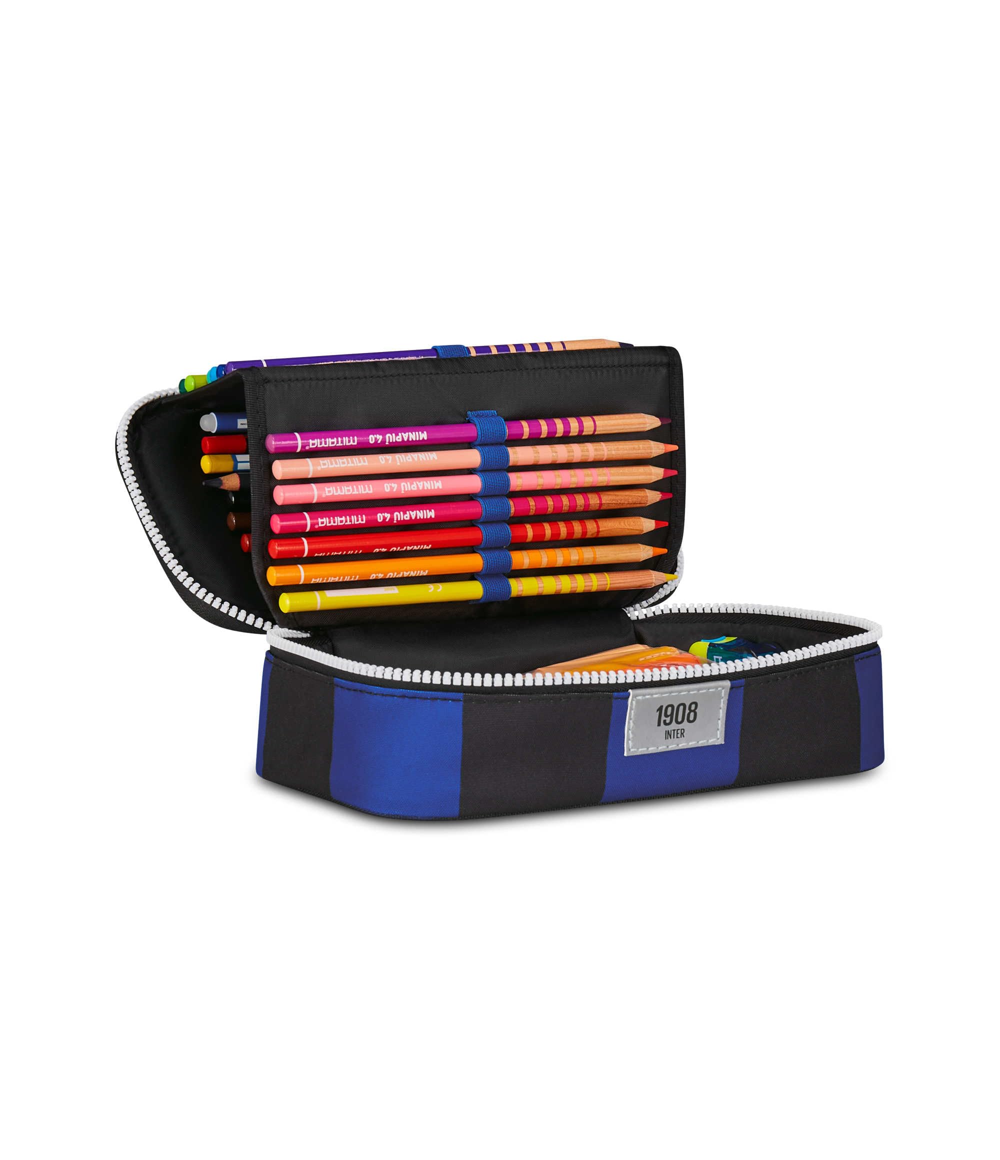 Seven Inter Astuccio Scuola Quick Case, Blu, Portapenne Completo di Penne, Matite, Colori, Scuola Elementare e Media, Bambino, Calcio