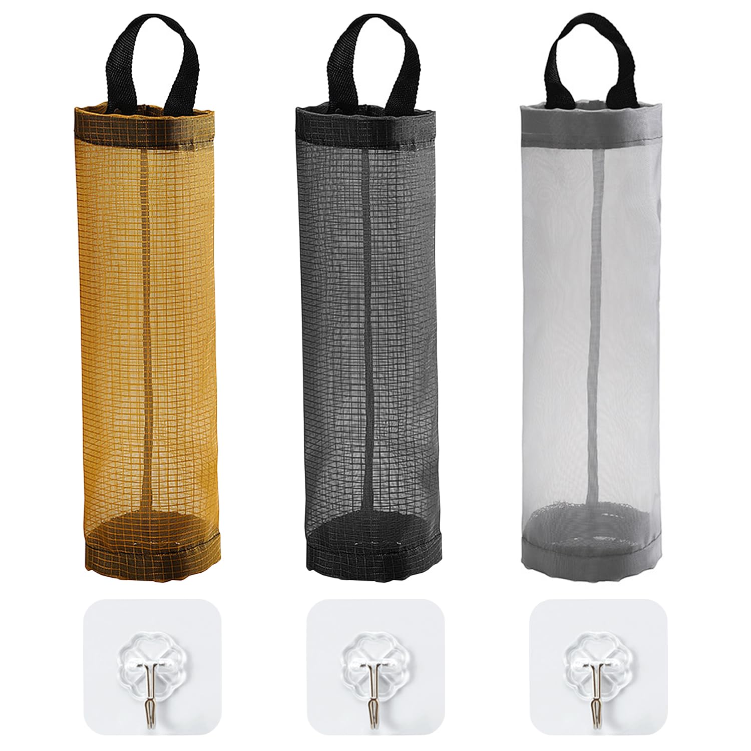 WUFGWBD 3-Piece Trash Bag Storage Bin, 3 Hooks, Kitchen Storage Hanging Bag, Wall-Mounted Storage Rack, Reusable Trash Bag Organizer