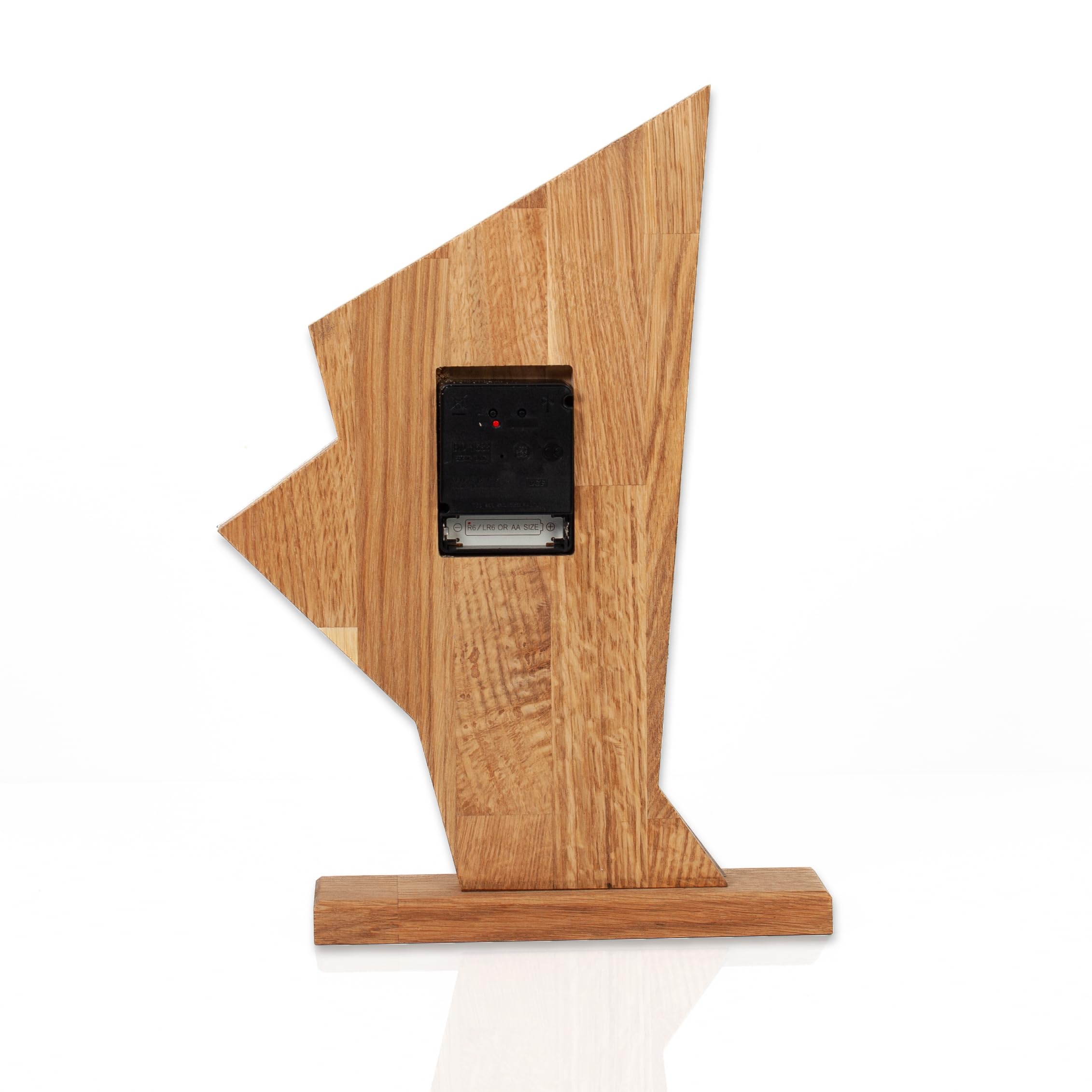 Kreative Feder Designer-Standuhr „Brown Square“ aus Massivholz – Tischuhr in modernem Metallic-Look ohne Ticken (leises Quarzuhrwerk, Eiche)