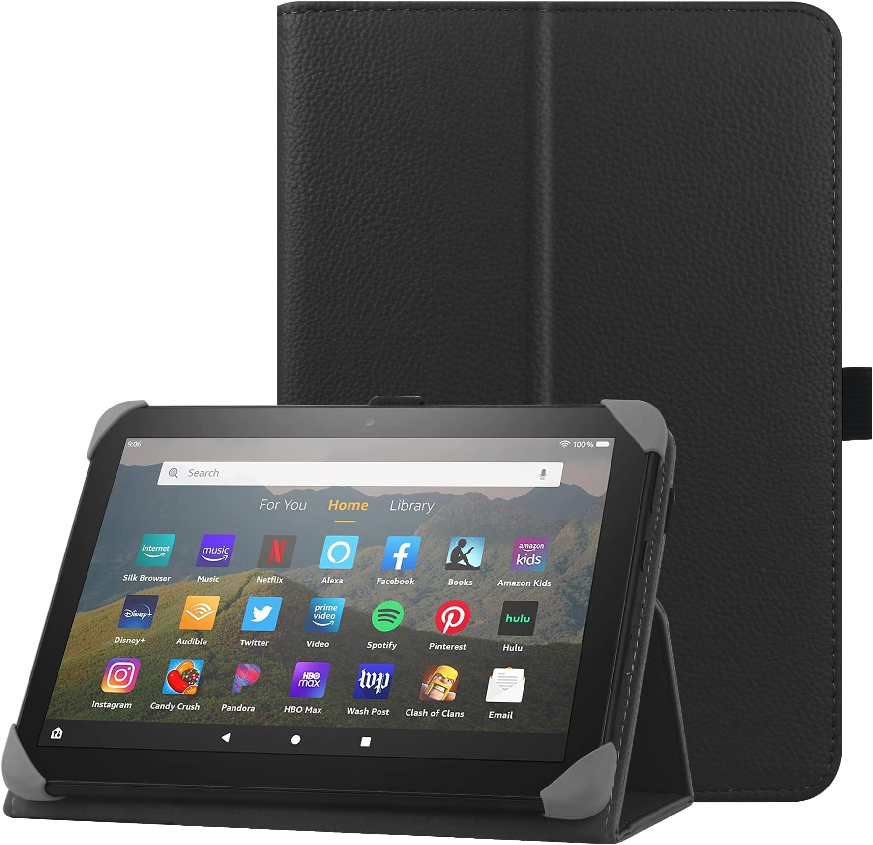 HoYiXi Universal Case for 7-8 inch Tablet Fire HD 8 2020/2022 & Fire HD 8 Plus 2020/2022 with Stand Folio and Hand Strap Protective Cover for 7"-8" Samsung Lenovo Huawei Tablet - Black