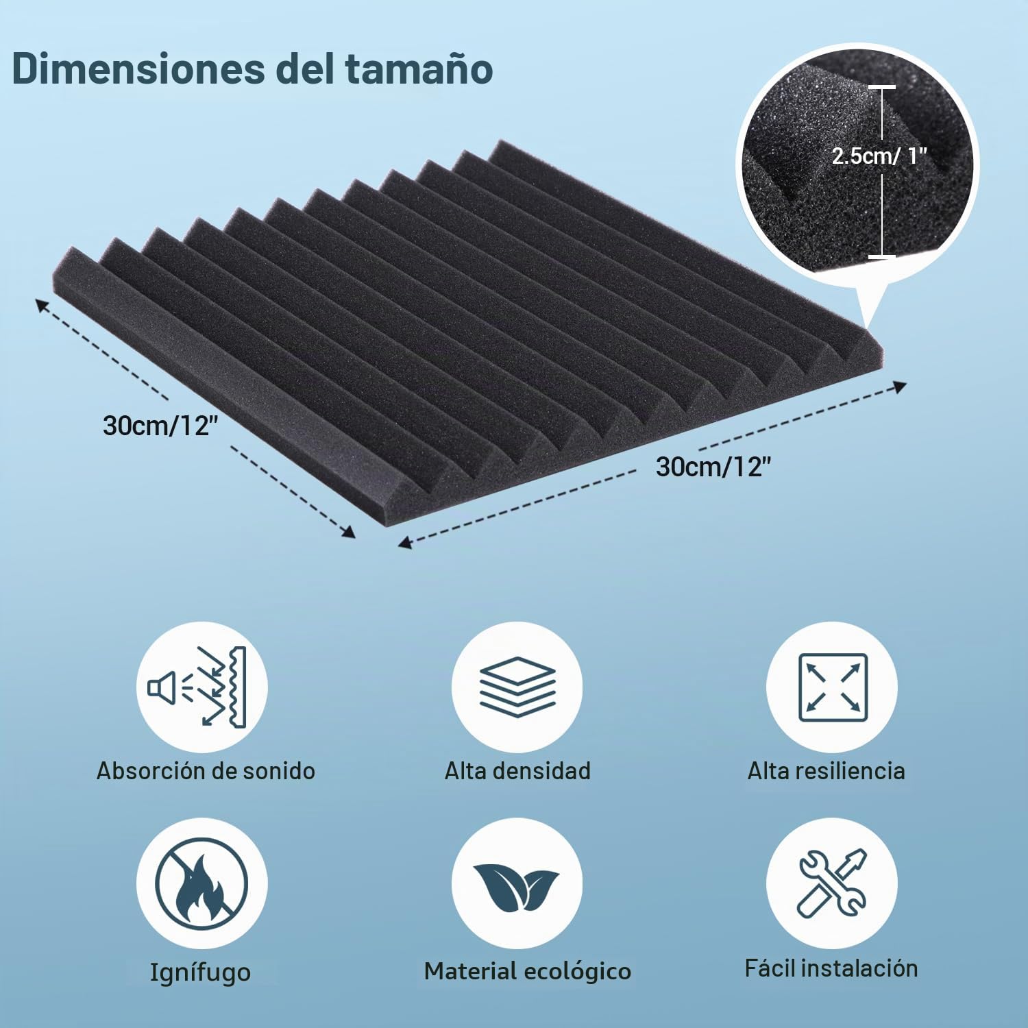 Ohuhu Paneles Acusticos 60 Piezas con Pegatinas, 30 x 30 x 2,5 cm Insonorizacion Acustica Pared, Paneles Decorativos para Pared Aislante Acustico para Podcast Studio Oficinas