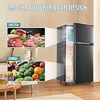Vista 6 de WANAI 3.5 Cu.Ft Mini Fridge with Freezer, Compact Refrigerator for Office, Dorm, Apartment, 7-Level Adjustable Thermostat, 2 Removable Shelves and