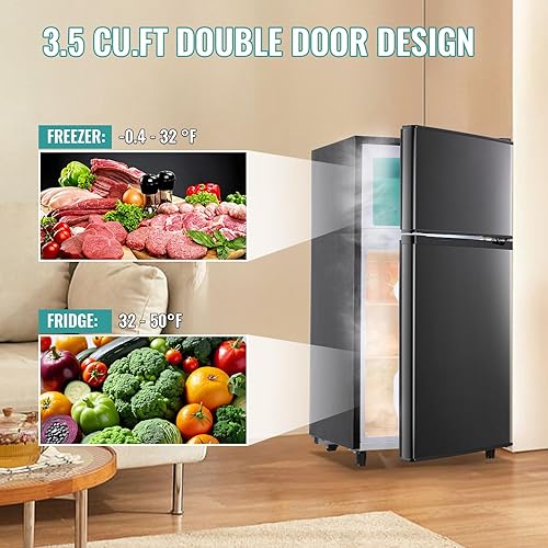 Miniatura 6 de WANAI Mini refrigerador de 3.5 pies cúbicos con congelador, refrigerador compacto para oficina, dormitorio, apartamento, termostato ajustable de 7