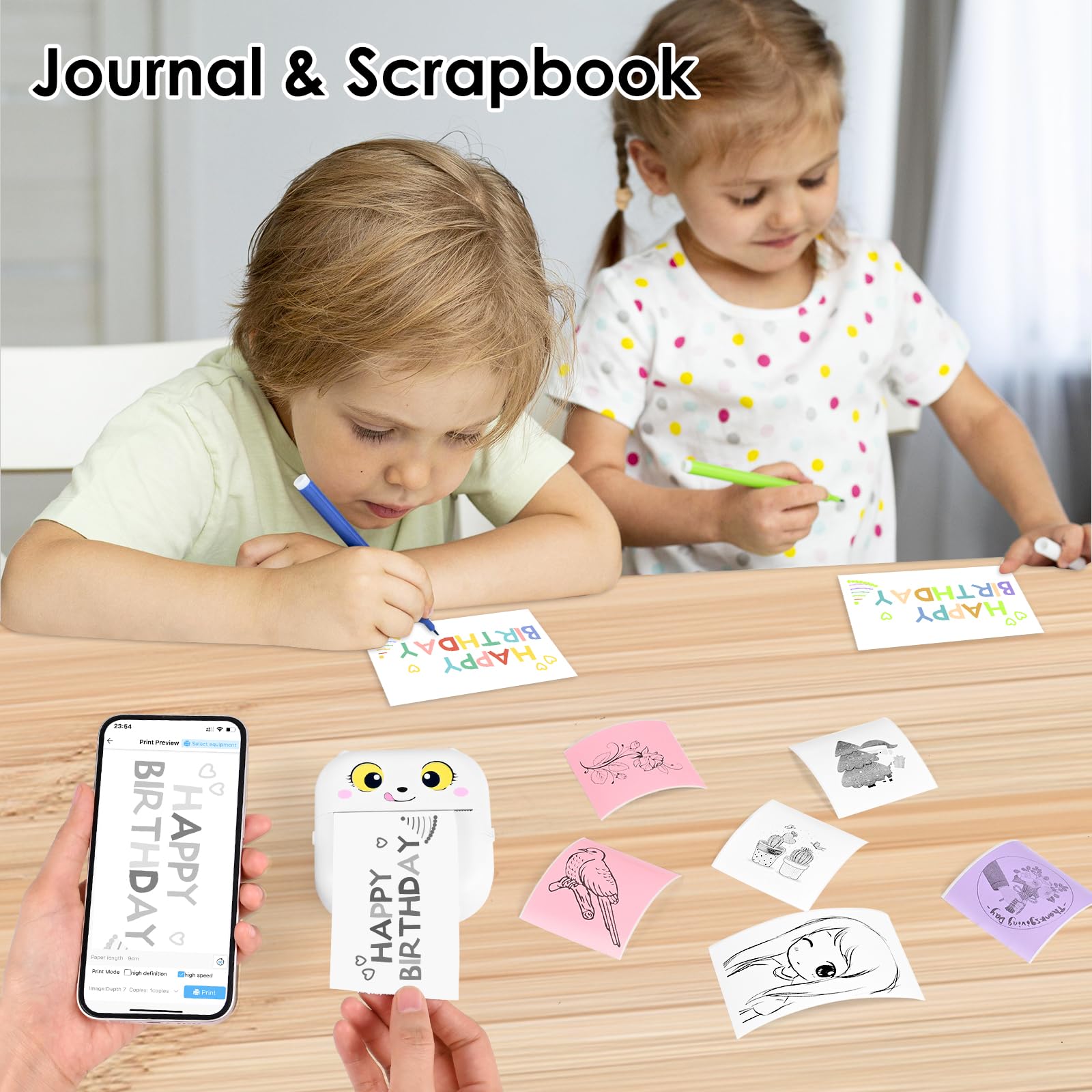 Mini drukarka, mobilna drukarka fotograficzna, przenośna bezprzewodowa drukarka termiczna z 13 rolkami, smartfon, drukarka Bluetooth do pomocy w nauce, notatek do nauki, dziennika