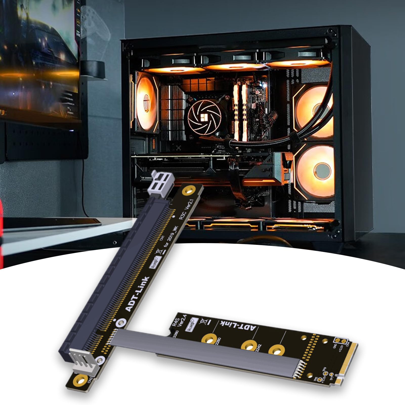 ADT-Link przedłużacz M.2 do PCI-E 4.0 X16, Adtlink M.2 do Pci, przedłużacz adaptera karty graficznej, transmisja z pełną prędkością, wygodny proces konfiguracji, 25 cm dla lepszego przepływu pracy