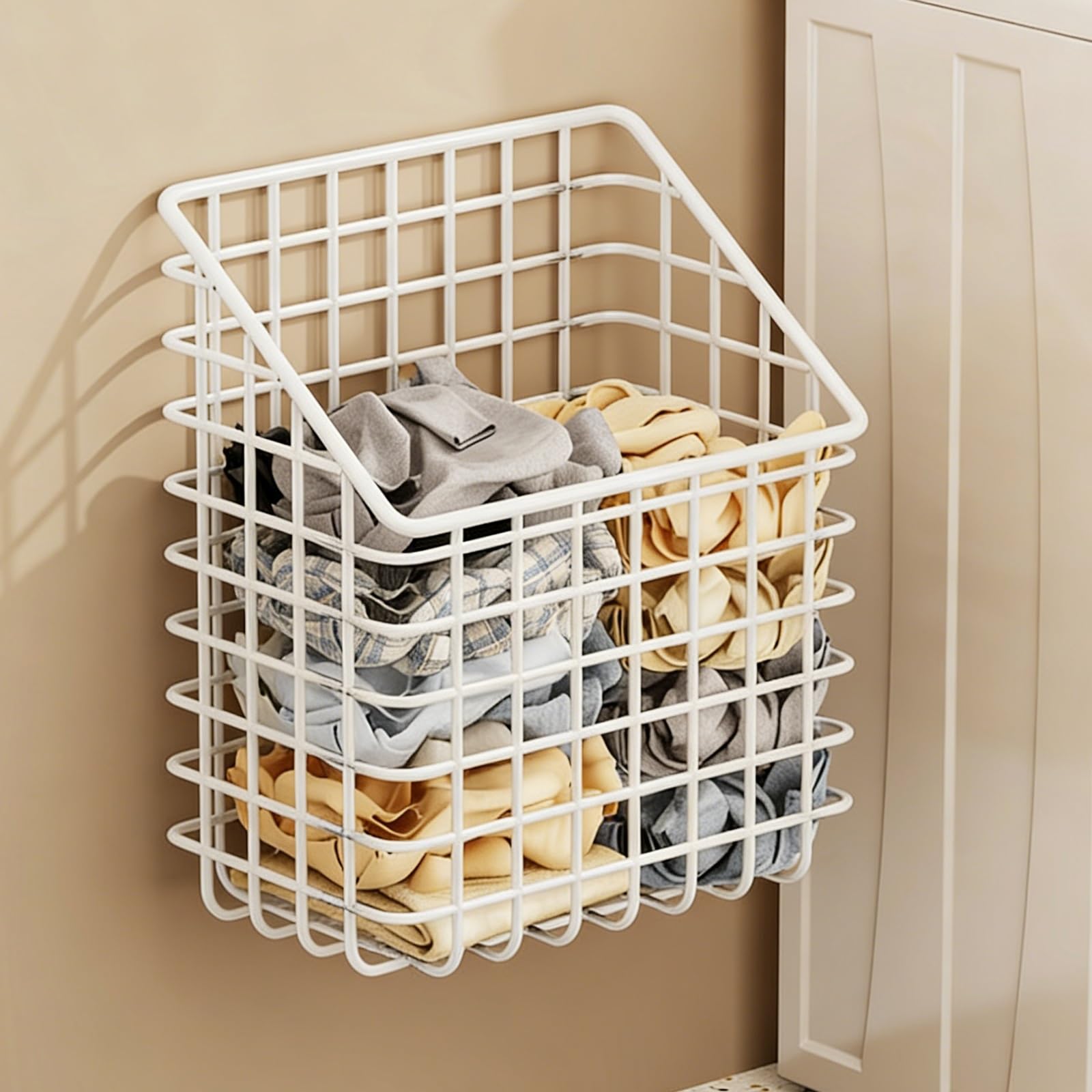 Cesto for la biancheria a parete Cesto for la biancheria in metallo Piccoli contenitori portaoggetti traspiranti Scaffale for scaffali(White,27x13cm)