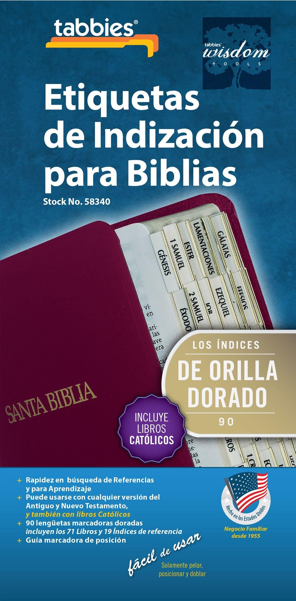 Tabbies Pestañas católicas españolas de indexación de la Biblia con bordes dorados, libros católicos del Antiguo y Nuevo Testamento, 90 pestañas incluyendo 71 libros y 19 pestañas de referencia