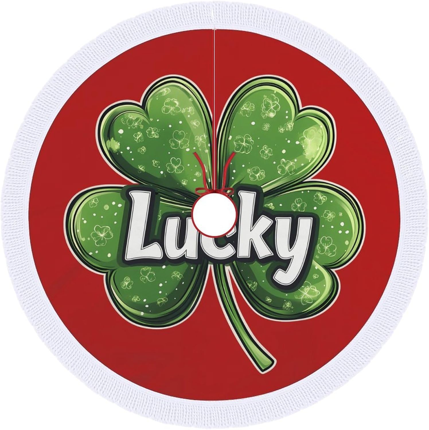 Shamrock Lucky St Patricks Day Christmas Tree Skirt Round Xmas Tree Mat Ornaments Tree Skirts with Tassels for Holiday Party