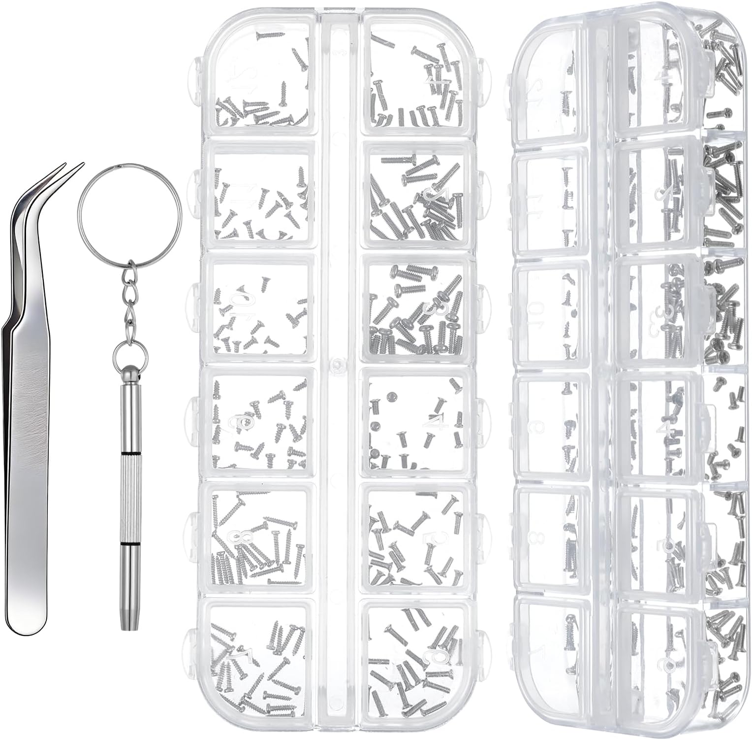 240 Pcs Eyeglass Screws, Glasses Repair Kit with Screws, Stainless Steel Eyeglasses Screw, Eye Glass Repairing Kits, Eyeglasses Screw Kits for Frame Hinge & Nose Pad, Includes Tools